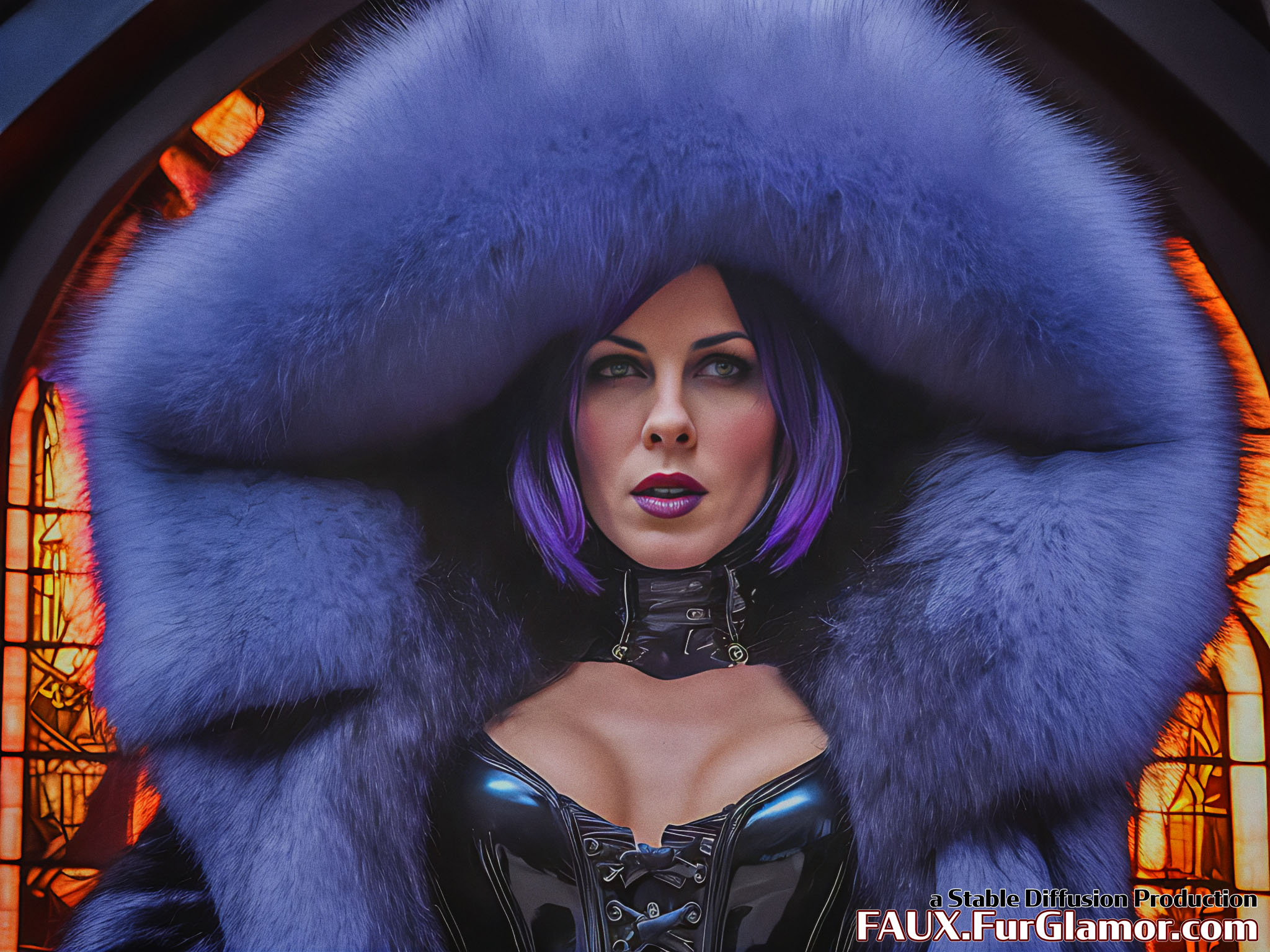 Stable Diffusion Render of Kate Beckinsale in a Fur Coat