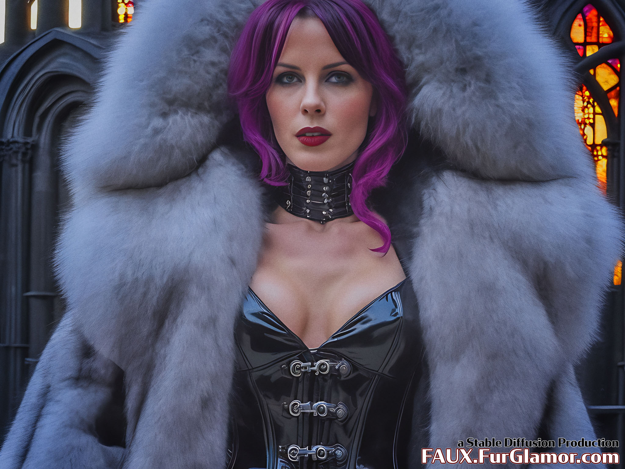 Stable Diffusion Render of Kate Beckinsale in a Fur Coat