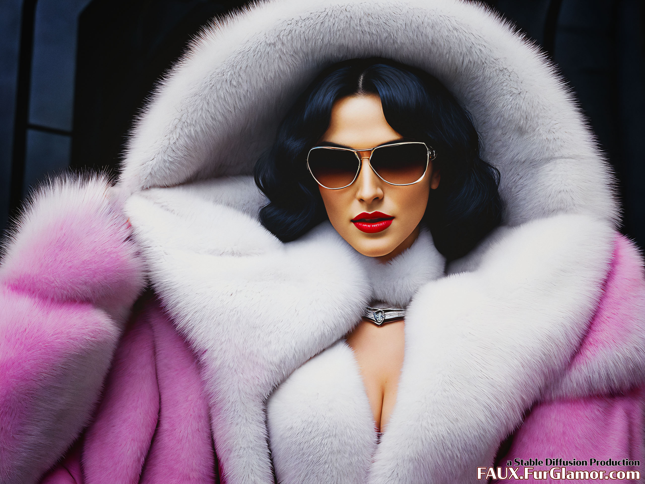 Stable Diffusion Render of Katie McGrath as the Baroness wearing a Fur Coat