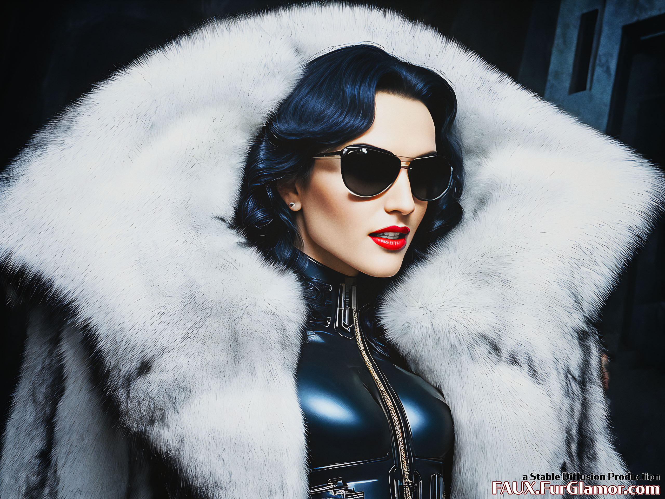 Stable Diffusion Render of Katie McGrath as the Baroness wearing a Fur Coat