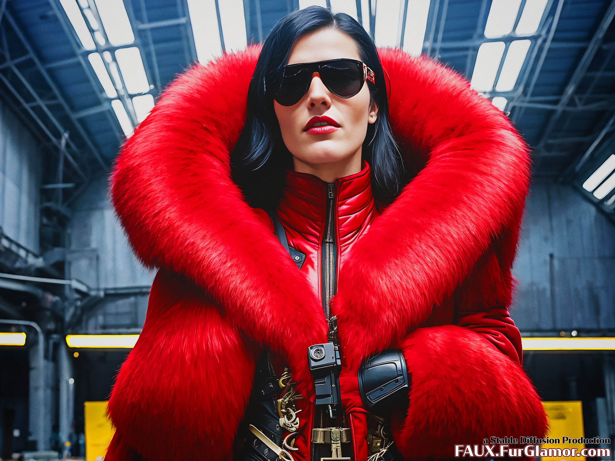 Stable Diffusion Render of Katie McGrath as the Baroness wearing a Fur Coat