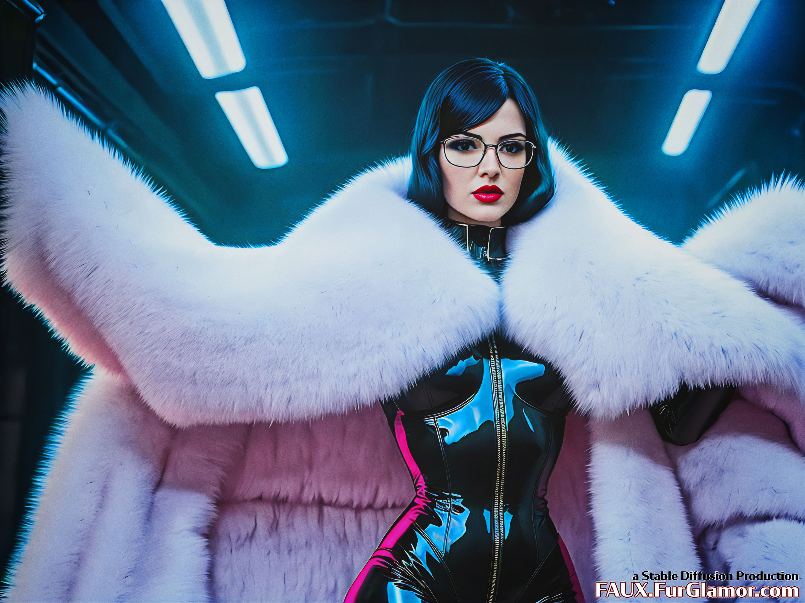 Stable Diffusion Render of Katie McGrath as the Baroness wearing a Fur Coat