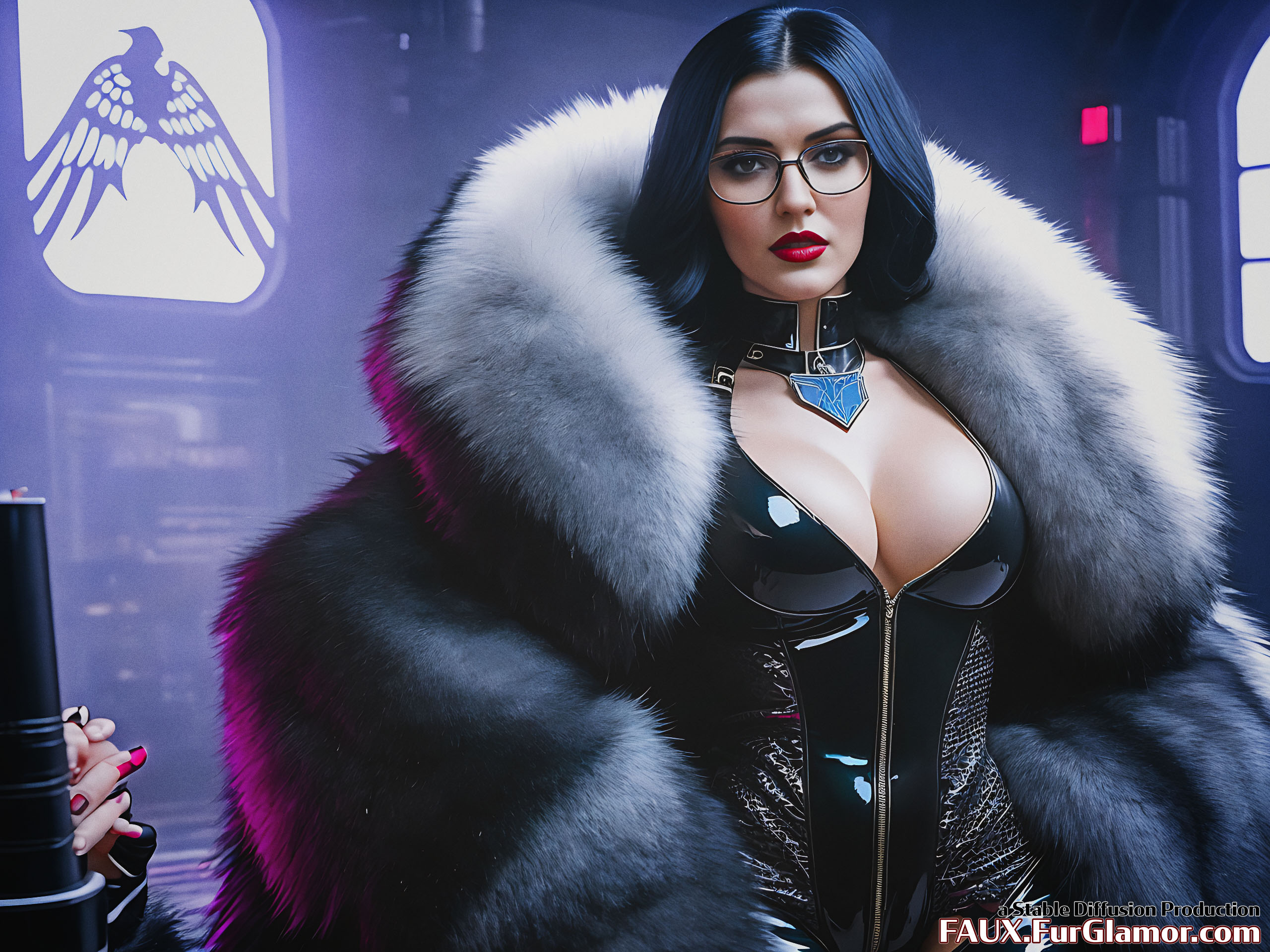 Stable Diffusion Render of Katie McGrath as the Baroness wearing a Fur Coat