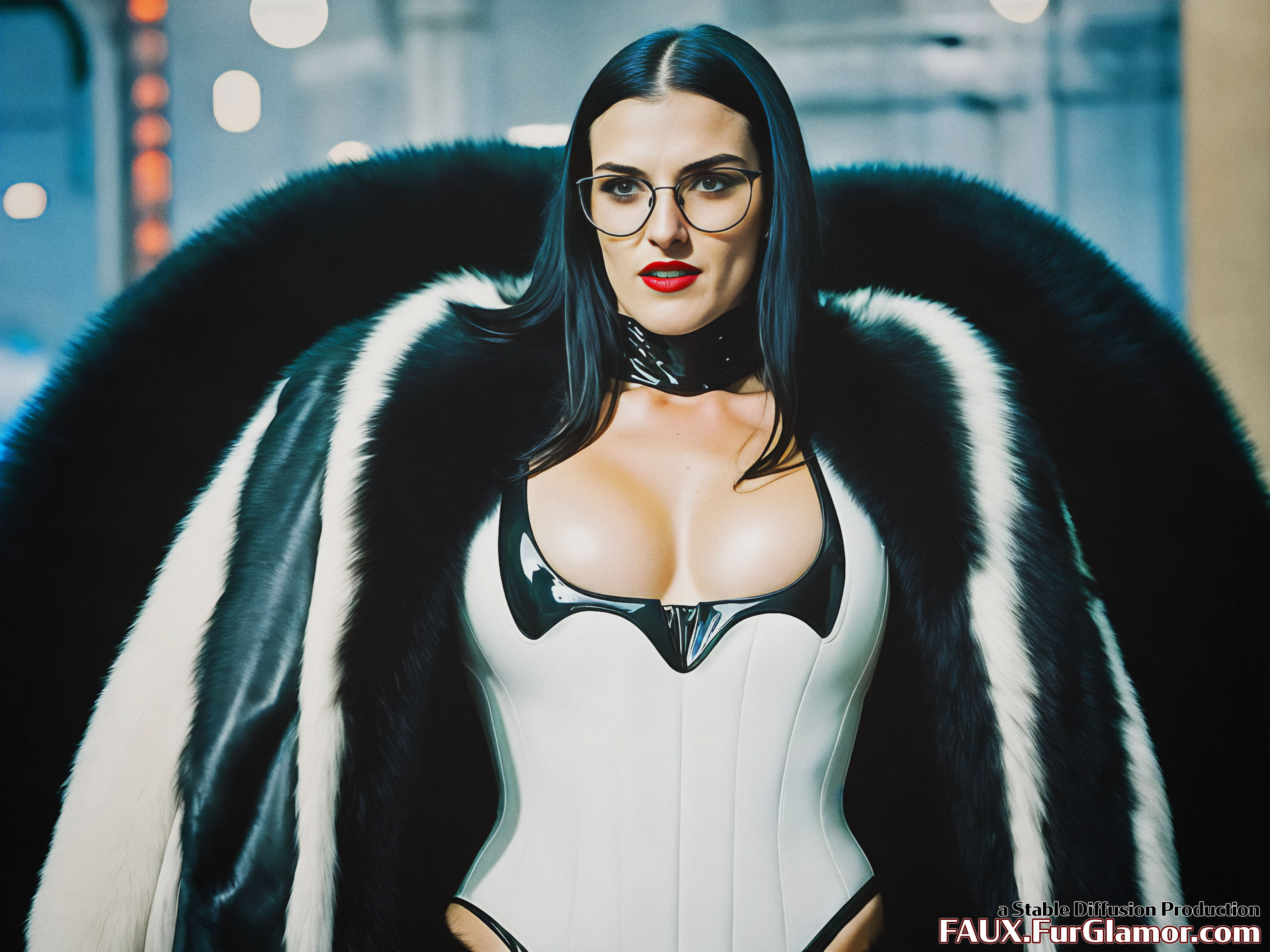 Stable Diffusion Render of Katie McGrath as the Baroness wearing a Fur Coat