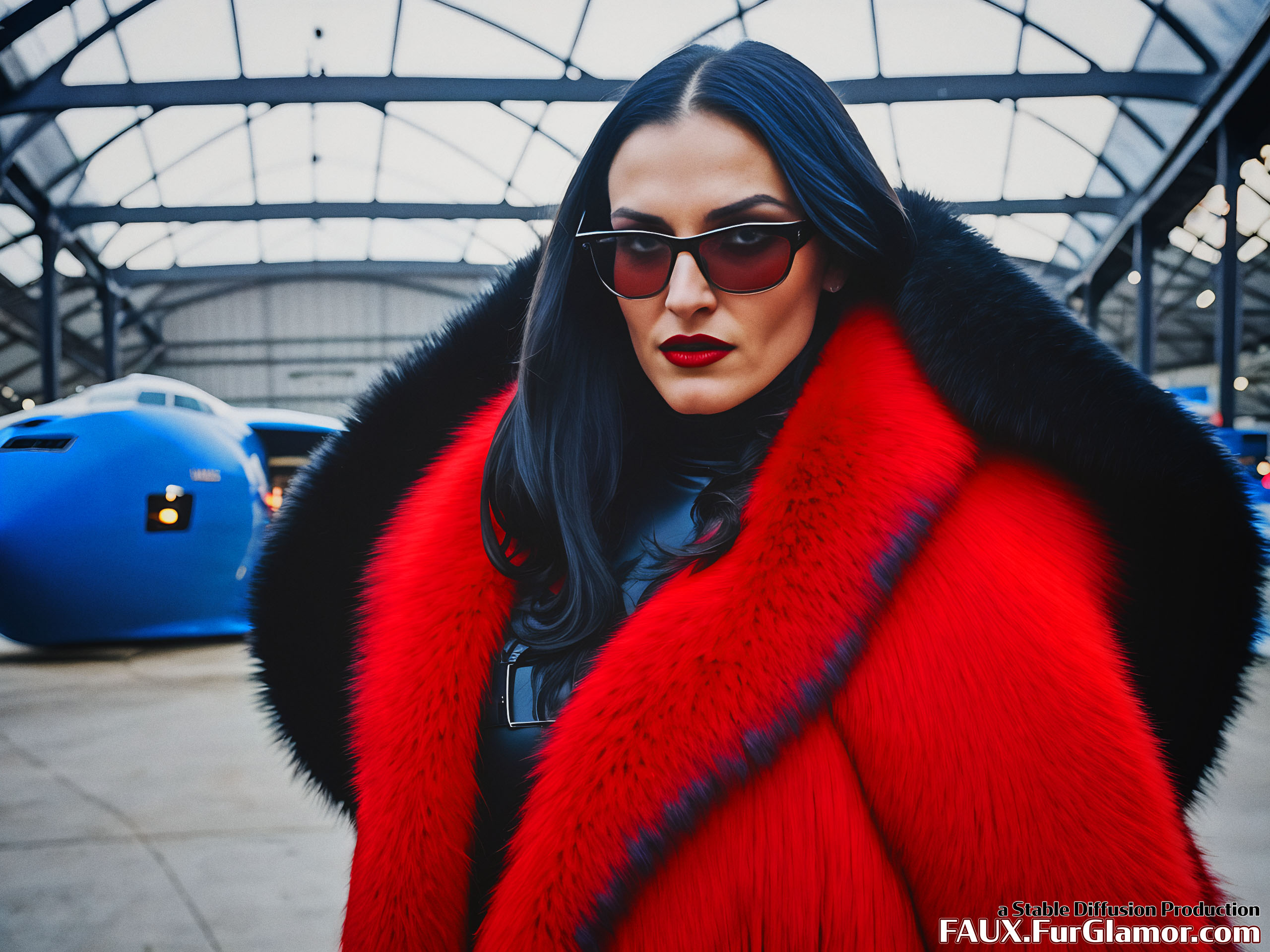 Stable Diffusion Render of Katie McGrath as the Baroness wearing a Fur Coat