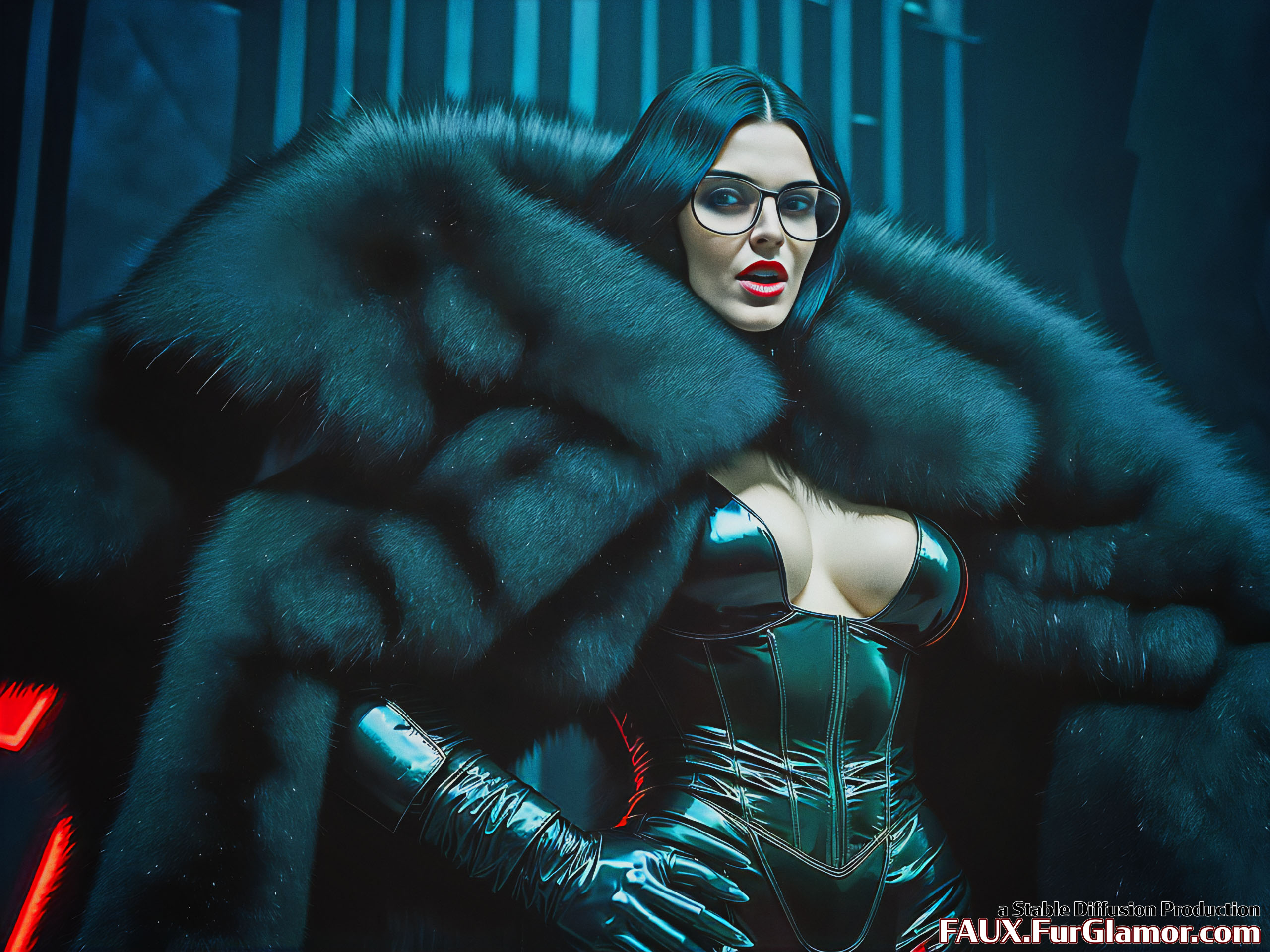 Stable Diffusion Render of Katie McGrath as the Baroness wearing a Fur Coat