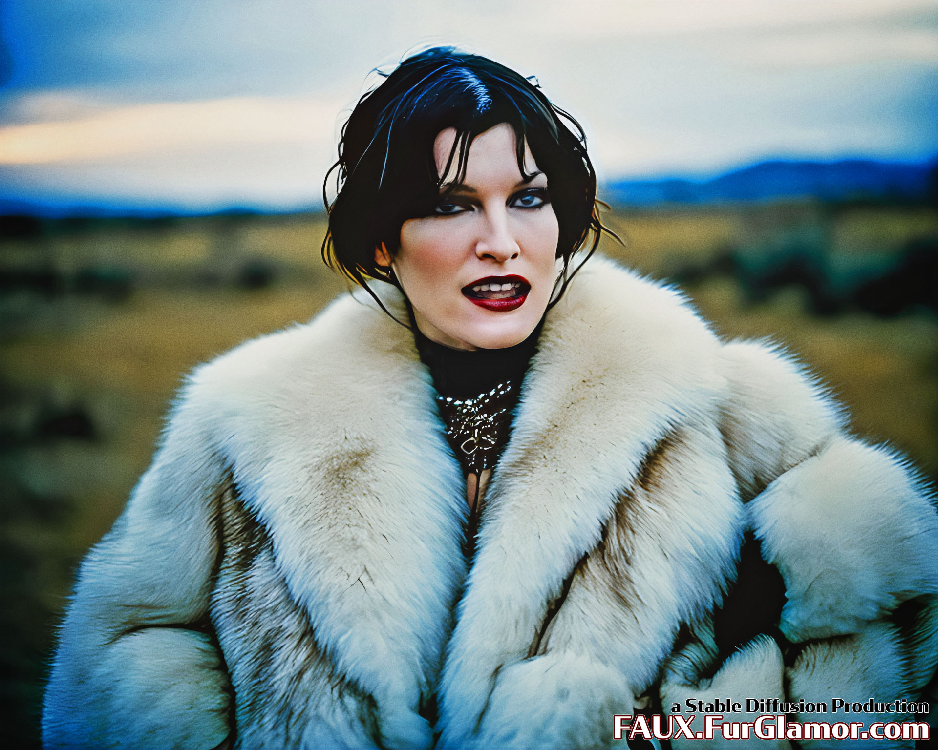 Stable Diffusion Render of Milla Jovovich Wearing a Fur Coat