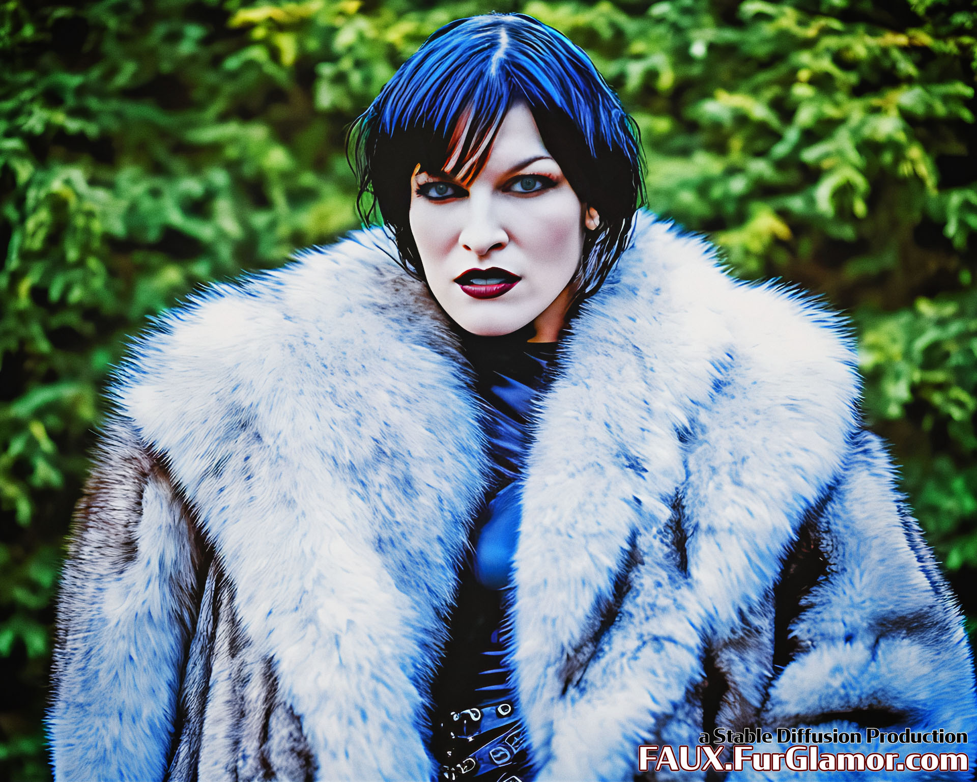 Stable Diffusion Render of Milla Jovovich Wearing a Fur Coat