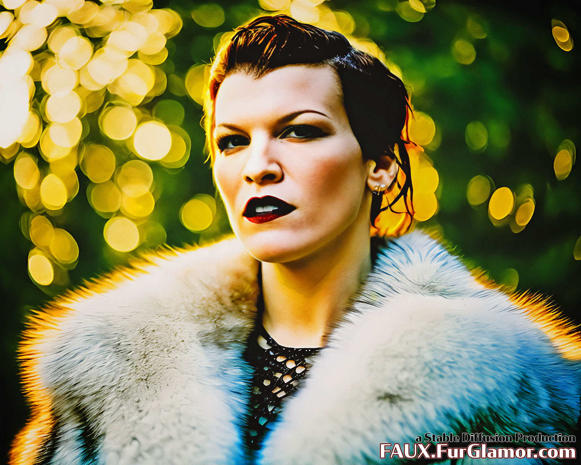 Stable Diffusion Render of Milla Jovovich Wearing a Fur Coat