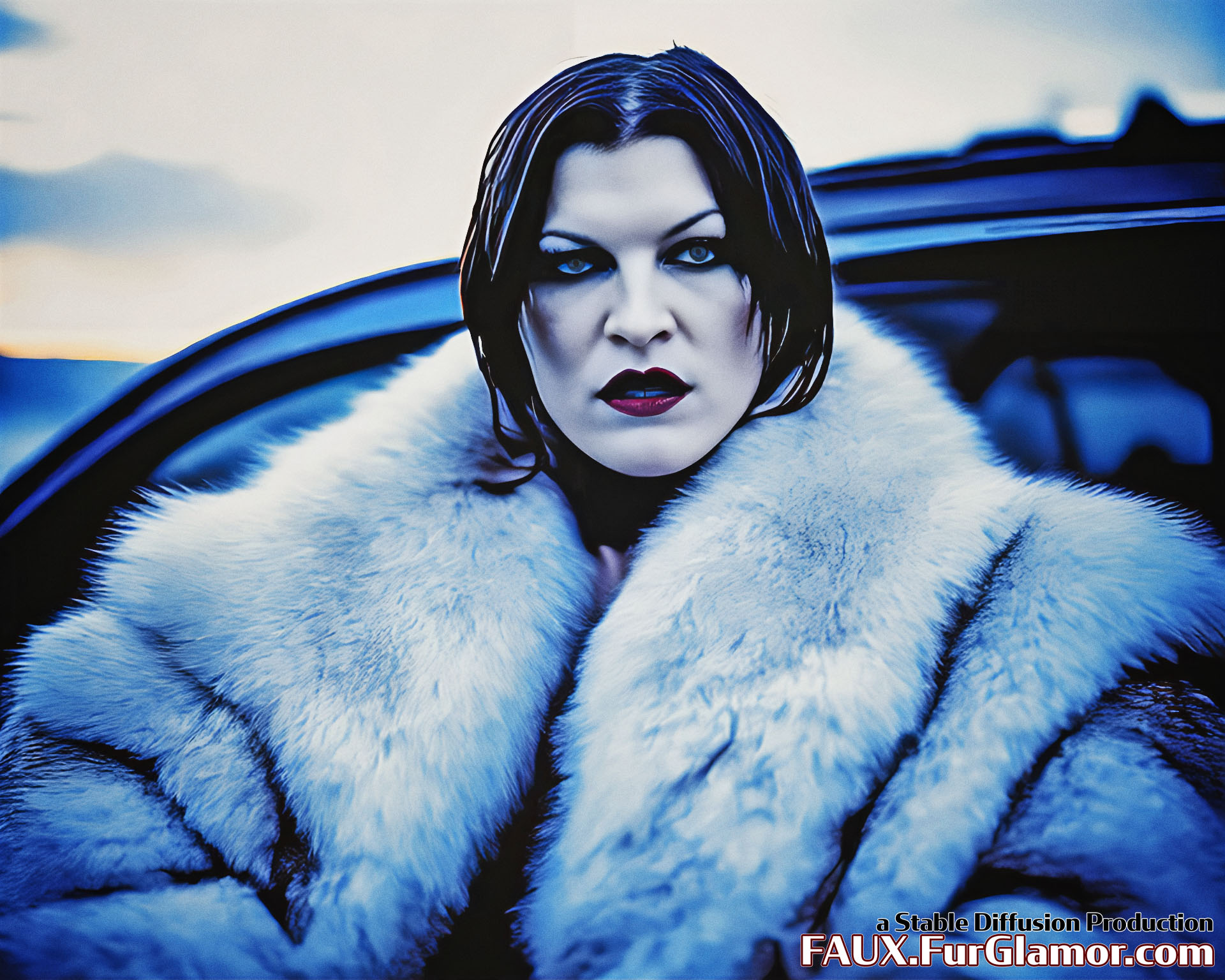 Stable Diffusion Render of Milla Jovovich Wearing a Fur Coat