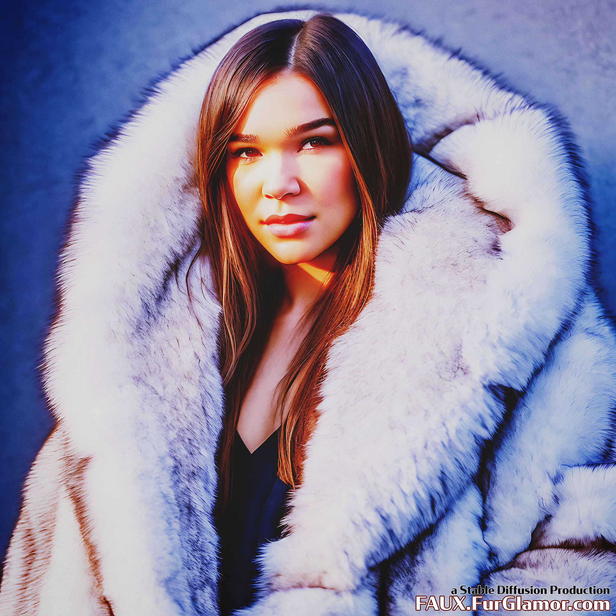Stable Diffusion Render of Hailee Steinfeld in a Fur Coat