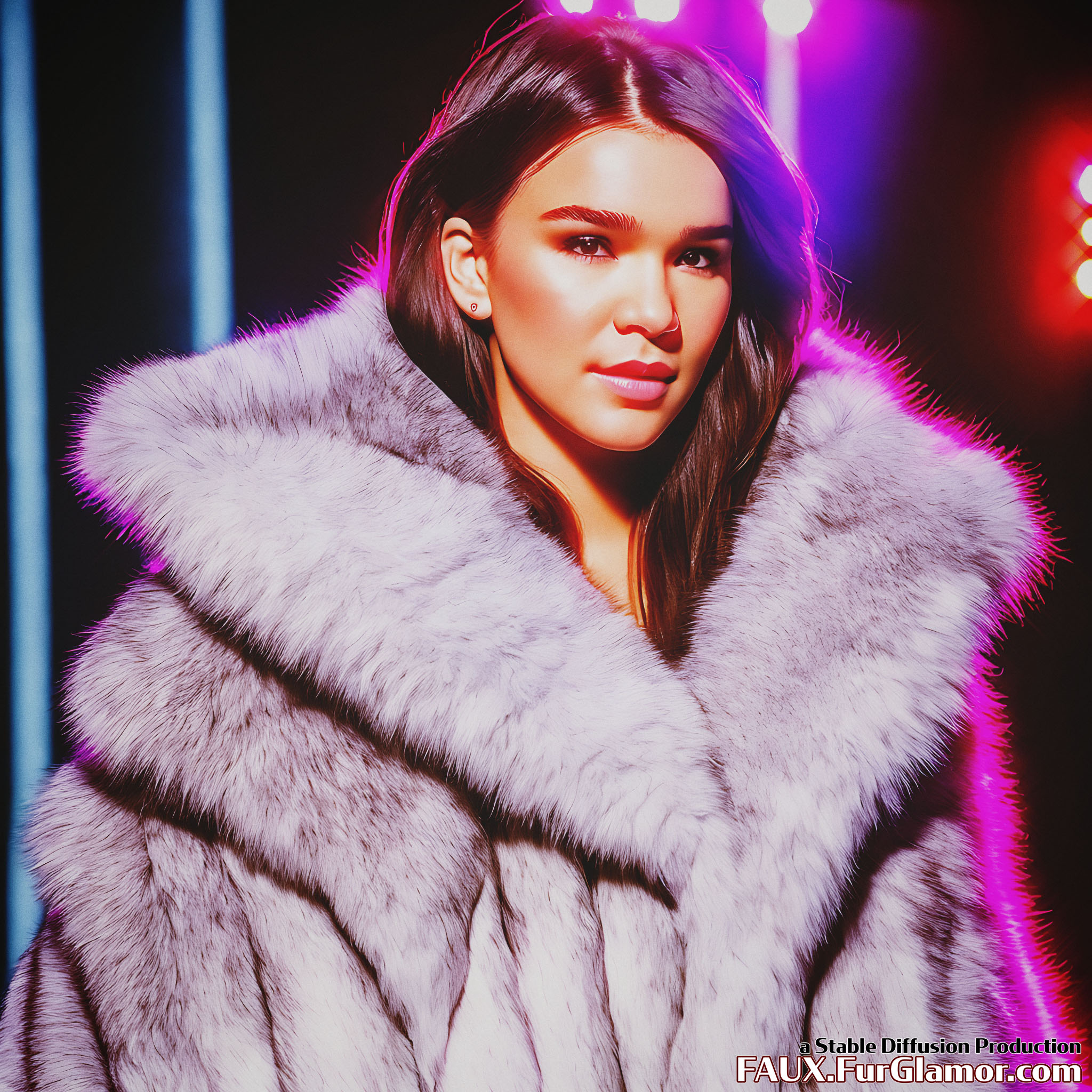 Stable Diffusion Render of Hailee Steinfeld in a Fur Coat