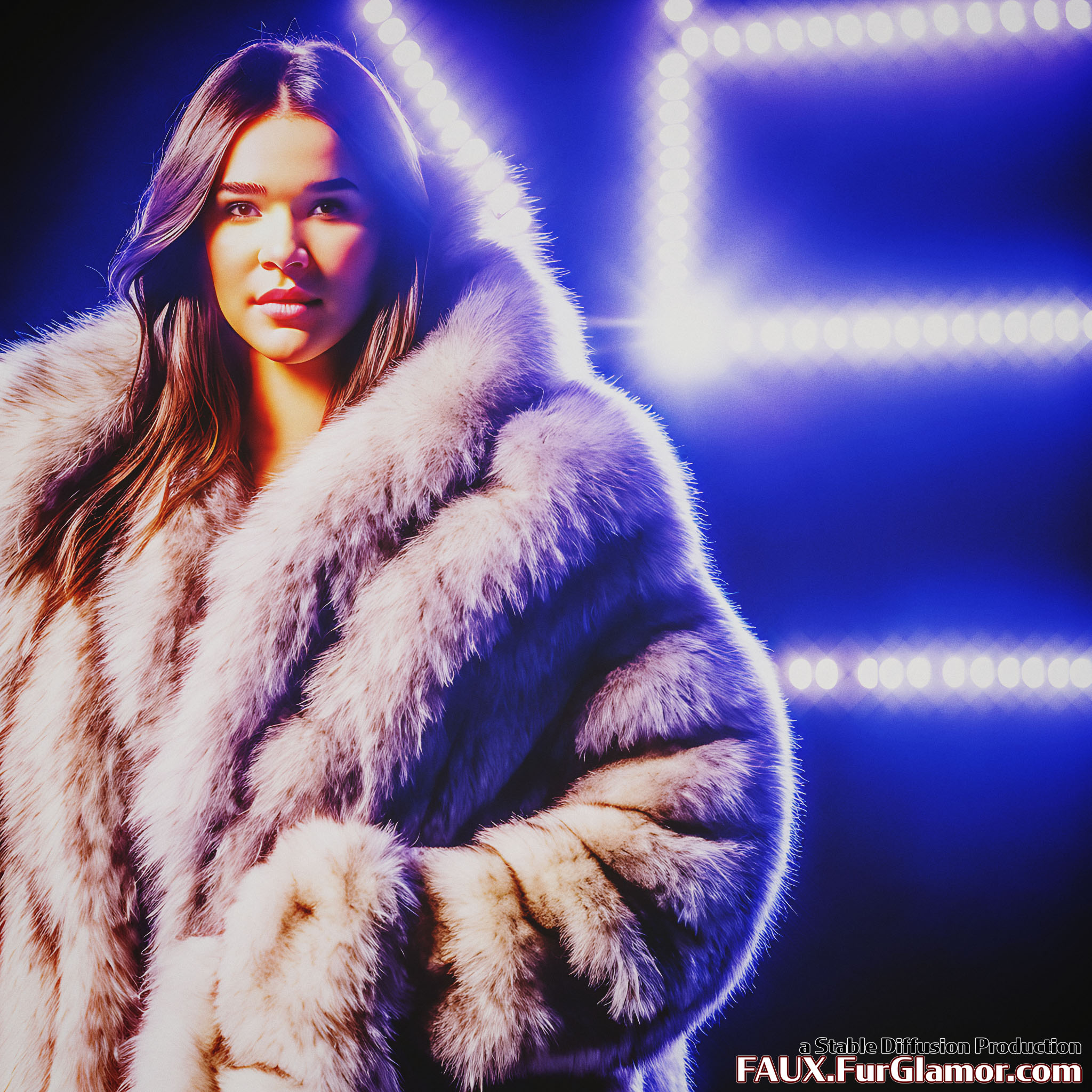Stable Diffusion Render of Hailee Steinfeld in a Fur Coat