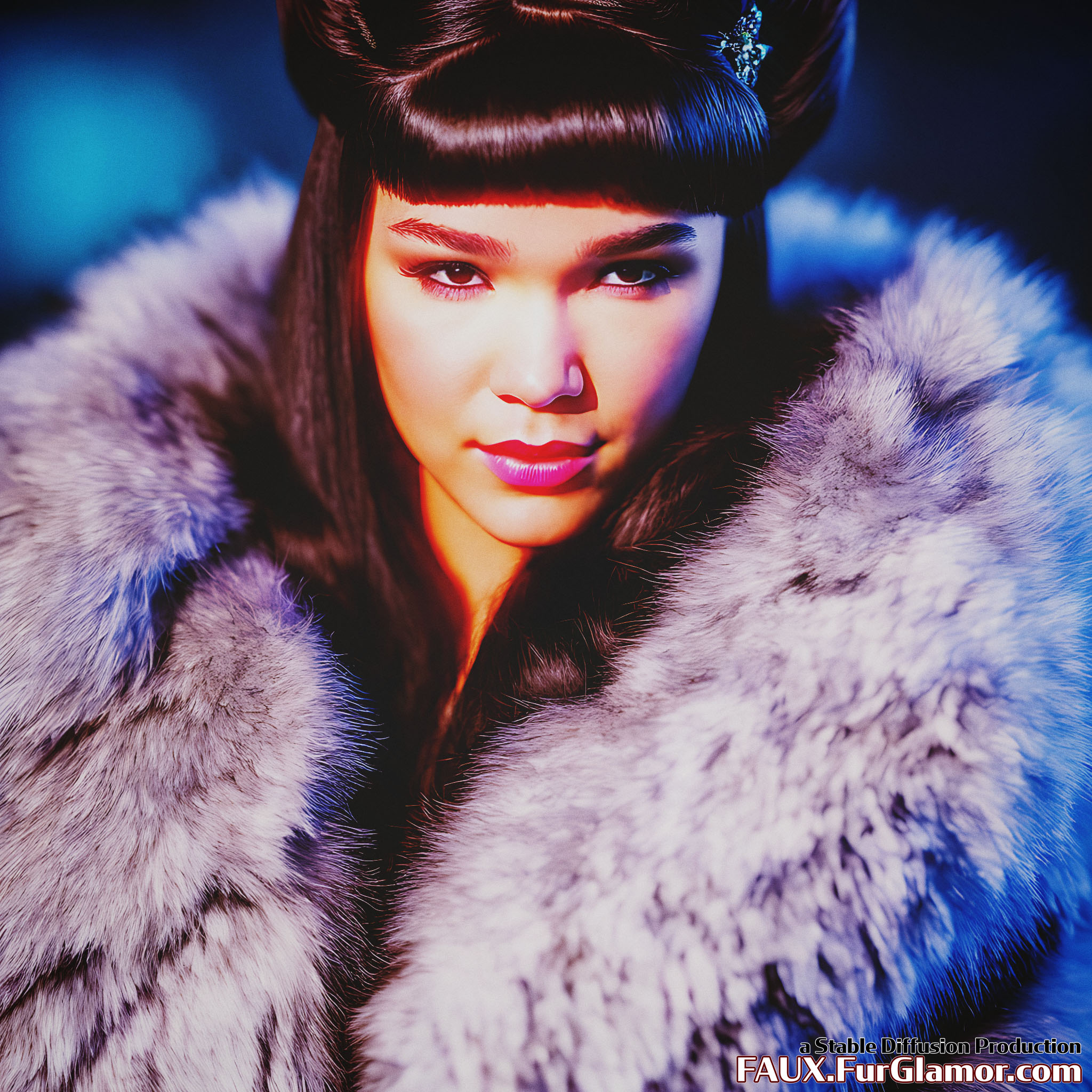 Stable Diffusion Render of Hailee Steinfeld in a Fur Coat