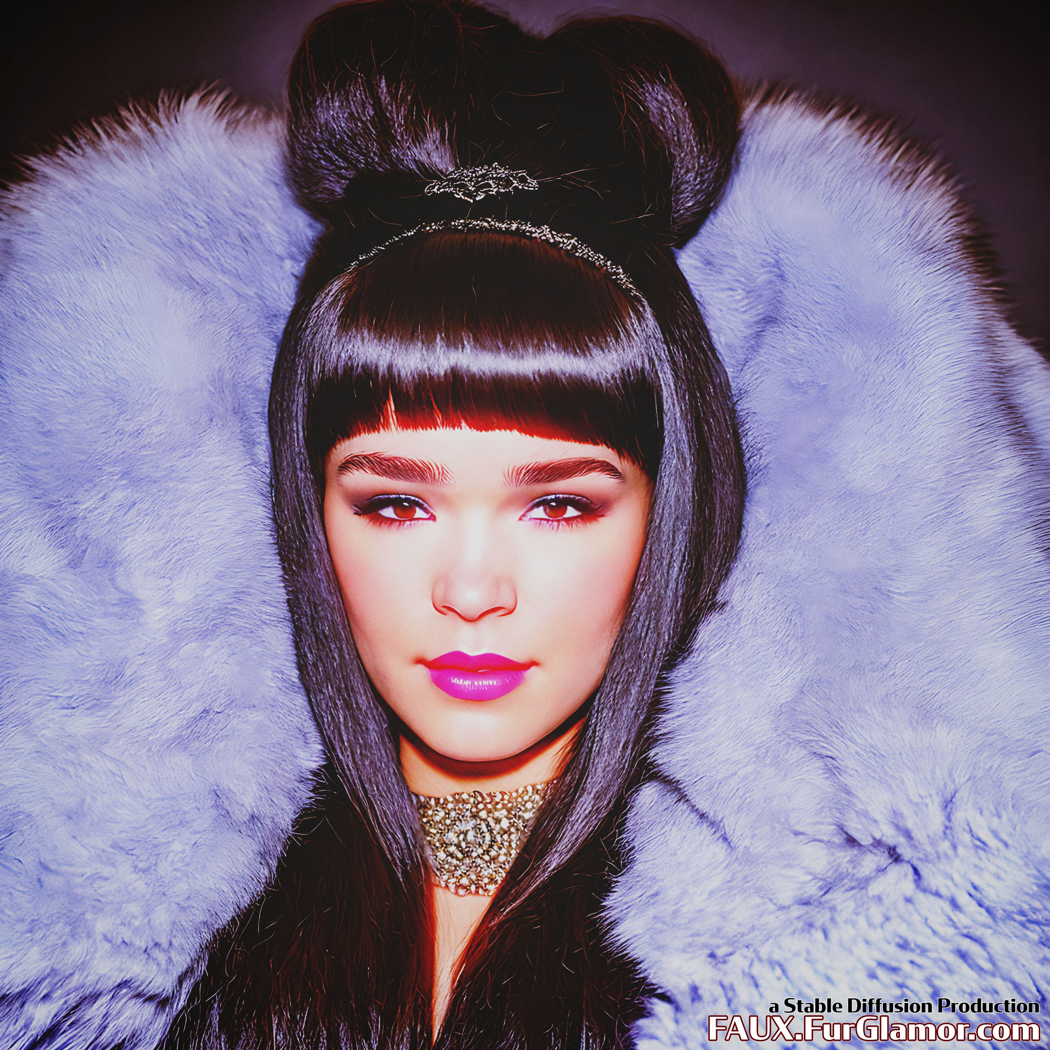 Stable Diffusion Render of Hailee Steinfeld in a Fur Coat