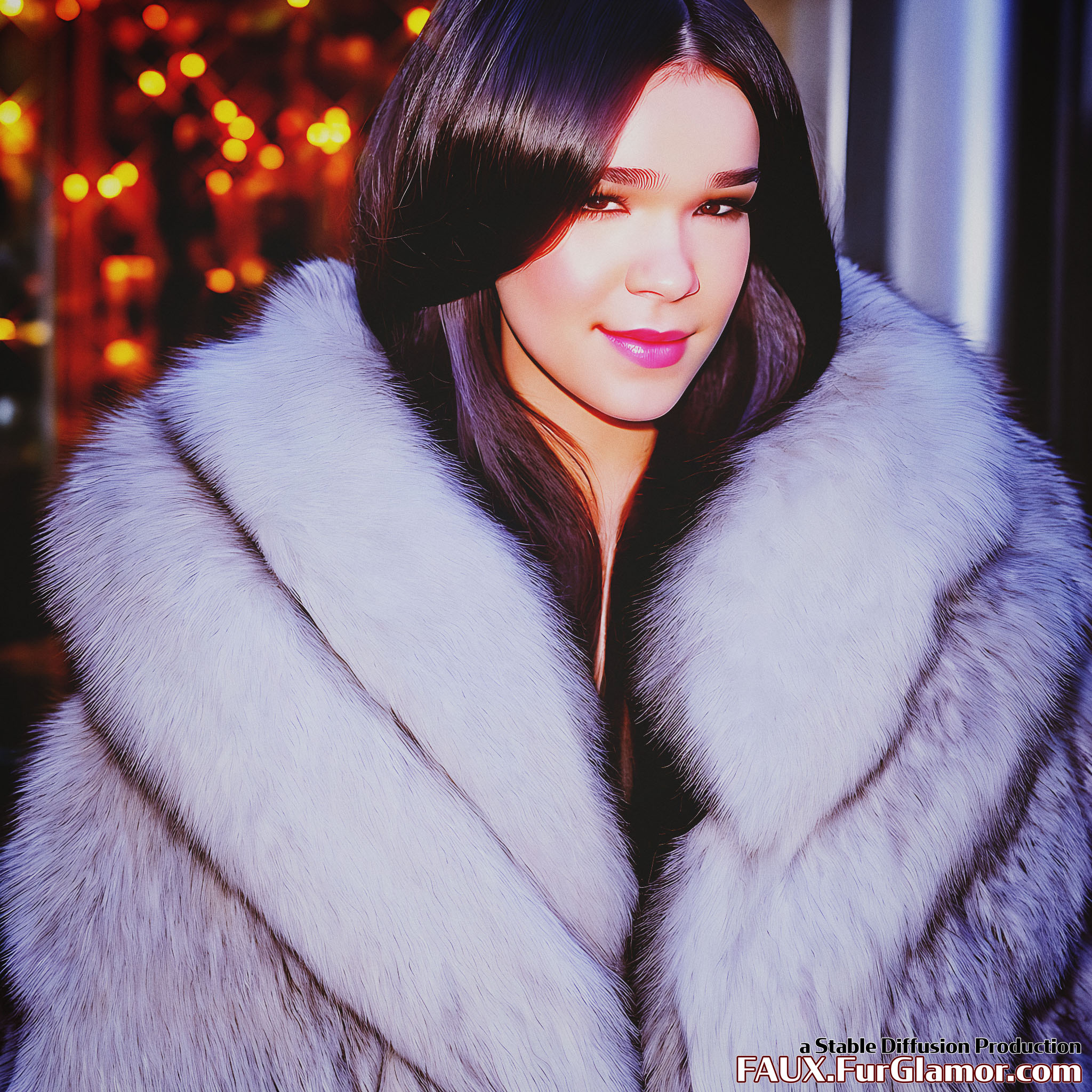 Stable Diffusion Render of Hailee Steinfeld in a Fur Coat