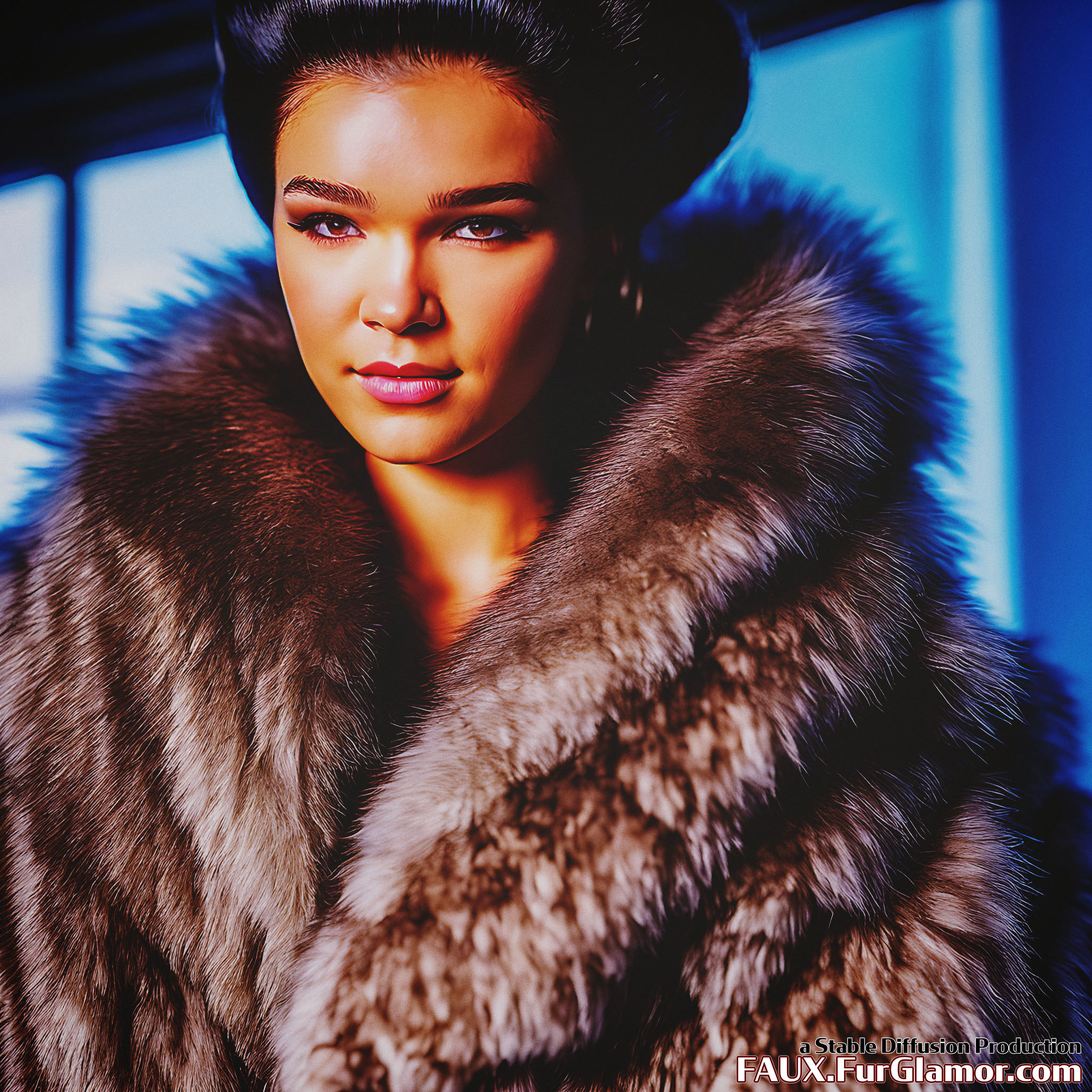 Stable Diffusion Render of Hailee Steinfeld in a Fur Coat
