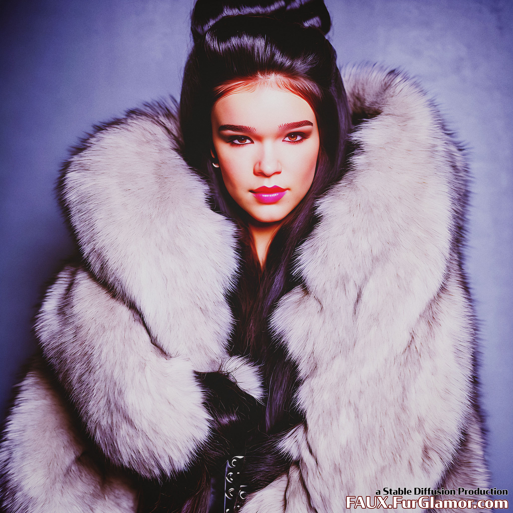 Stable Diffusion Render of Hailee Steinfeld in a Fur Coat