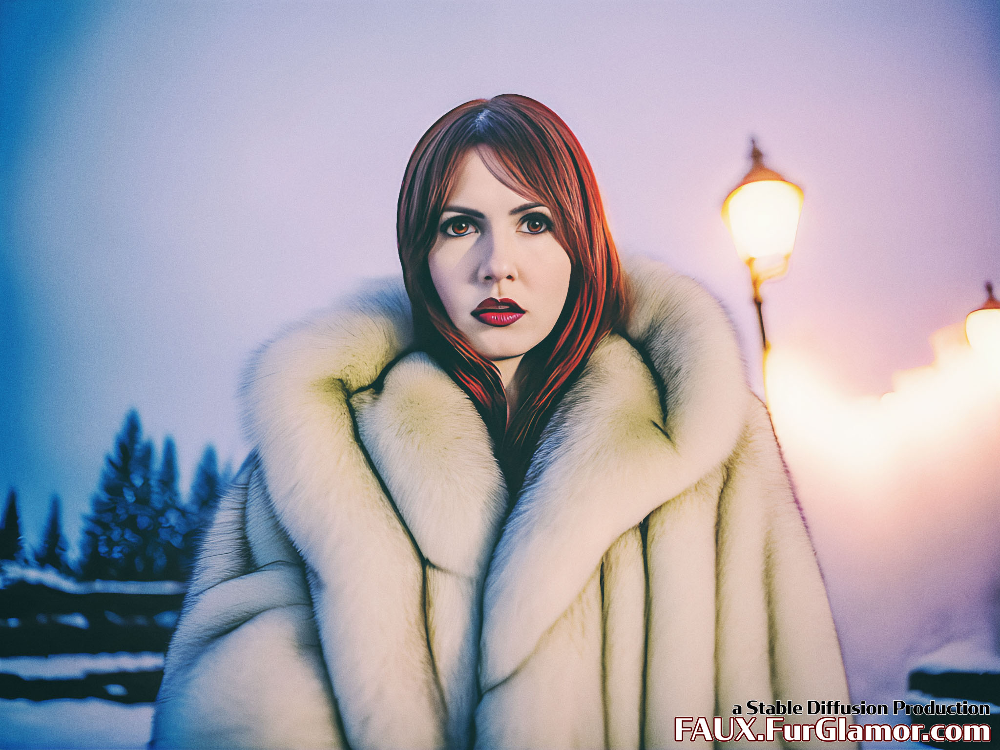 Stable Diffusion Render of Karen Gillan in a Fur Coat