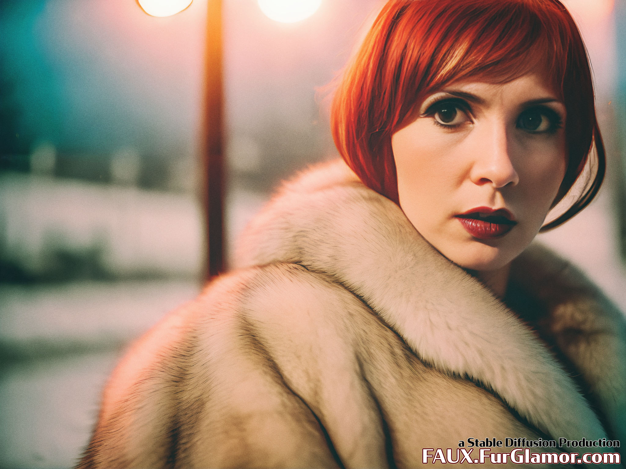 Stable Diffusion Render of Karen Gillan in a Fur Coat