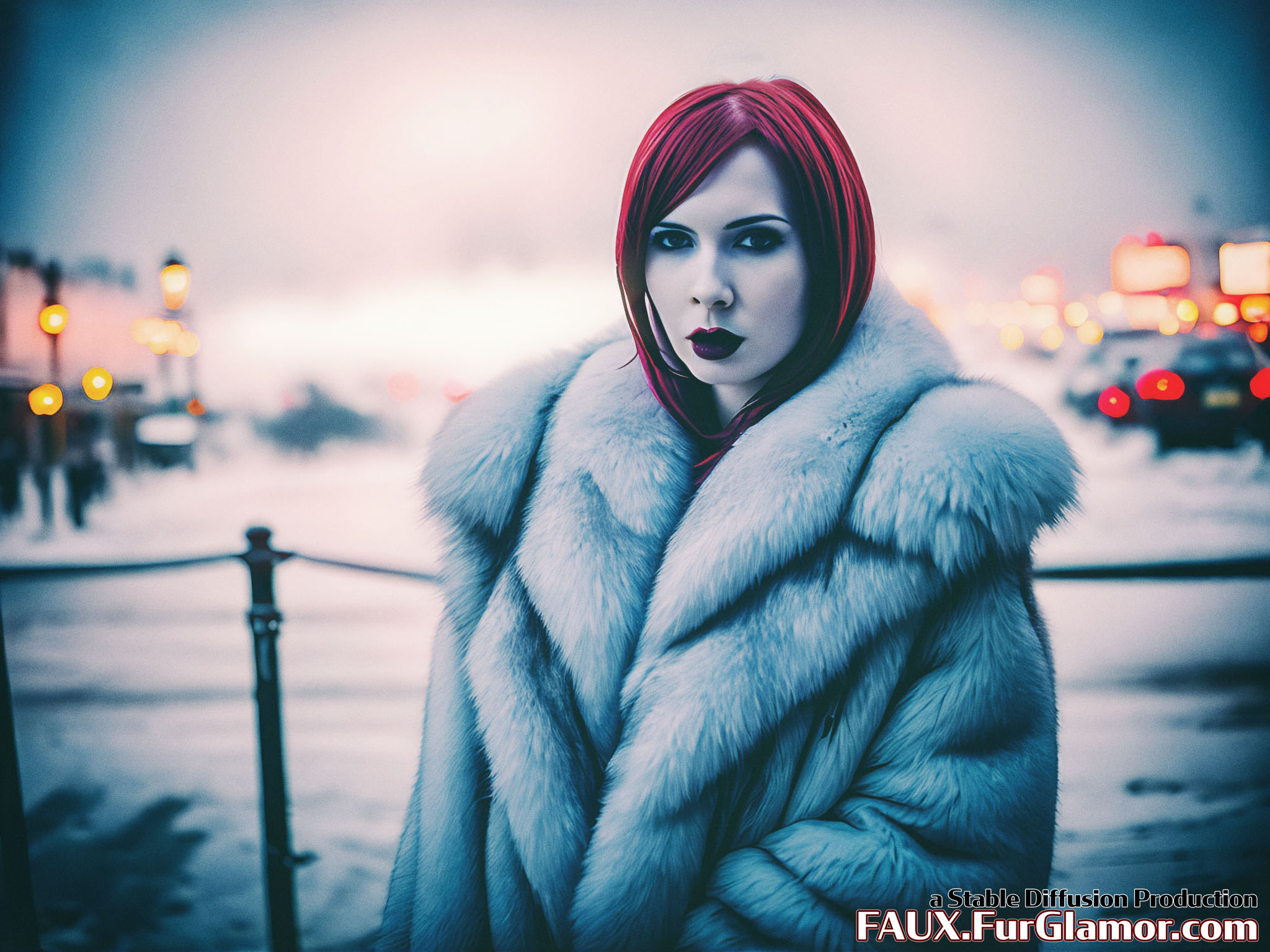 Stable Diffusion Render of Karen Gillan in a Fur Coat