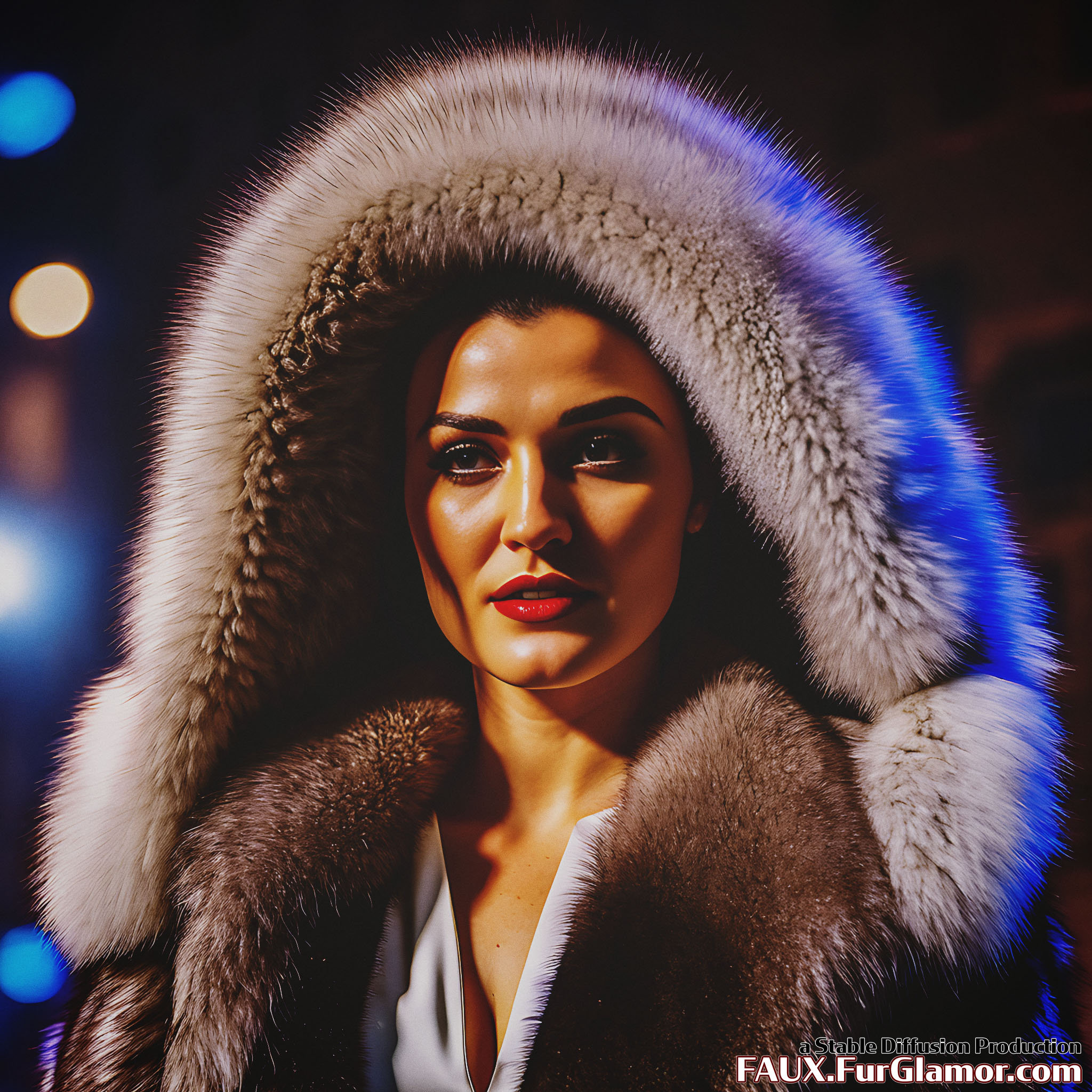 Stable Diffusion Render of Katie McGrath in a Fur Coat