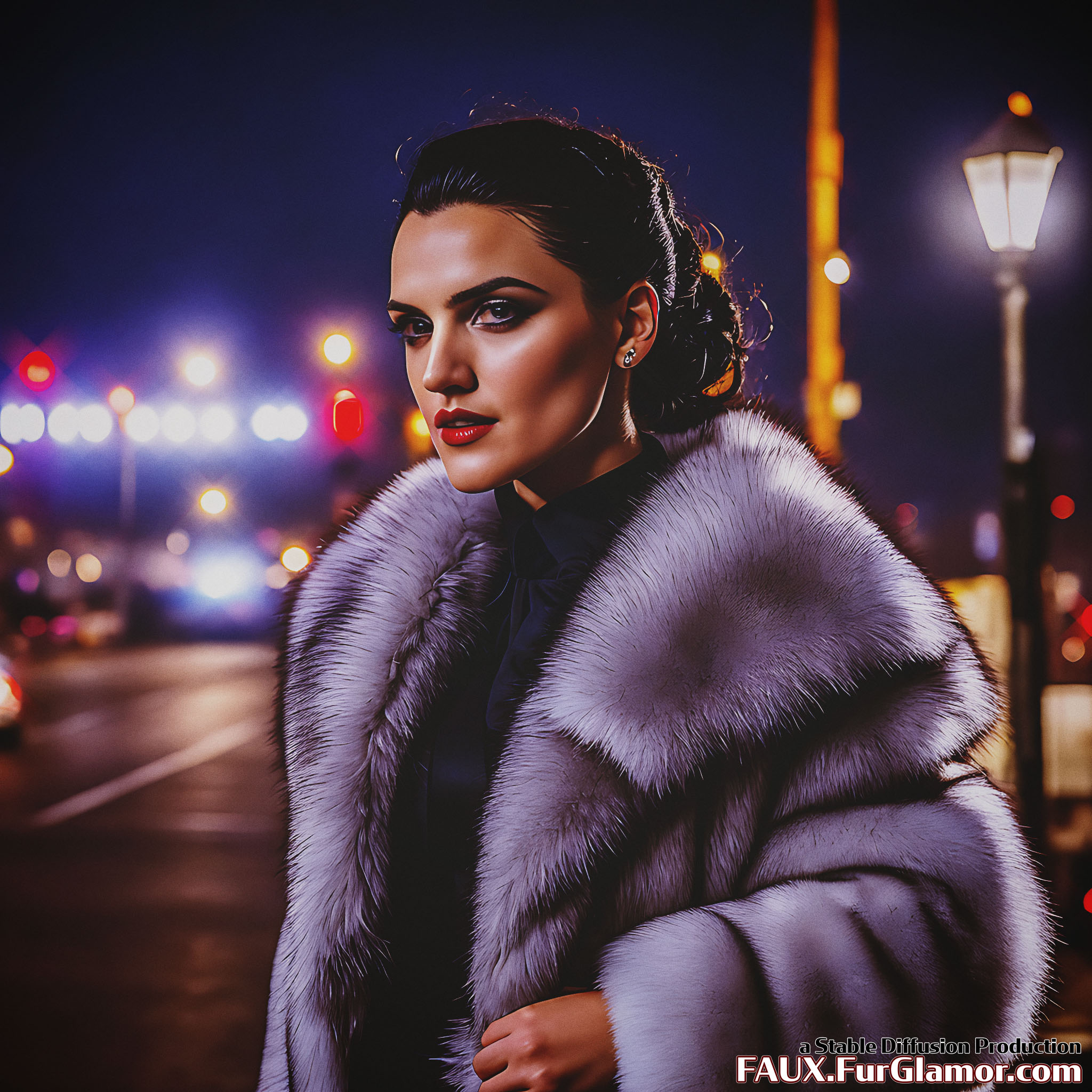 Stable Diffusion Render of Katie McGrath in a Fur Coat