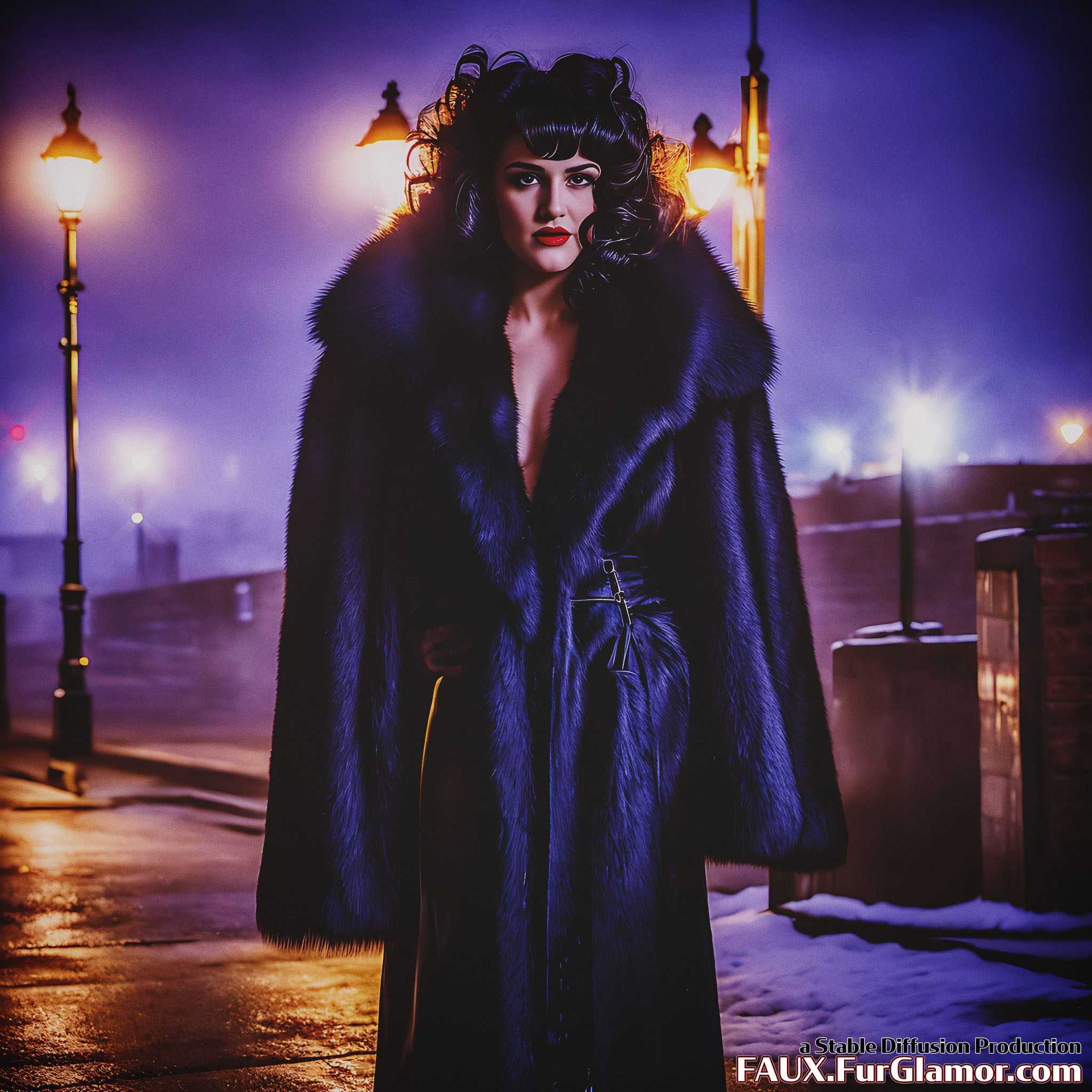 Stable Diffusion Render of Katie McGrath in a Fur Coat