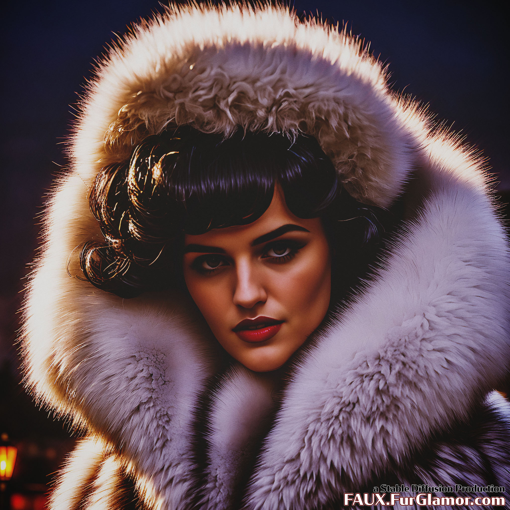 Stable Diffusion Render of Katie McGrath in a Fur Coat