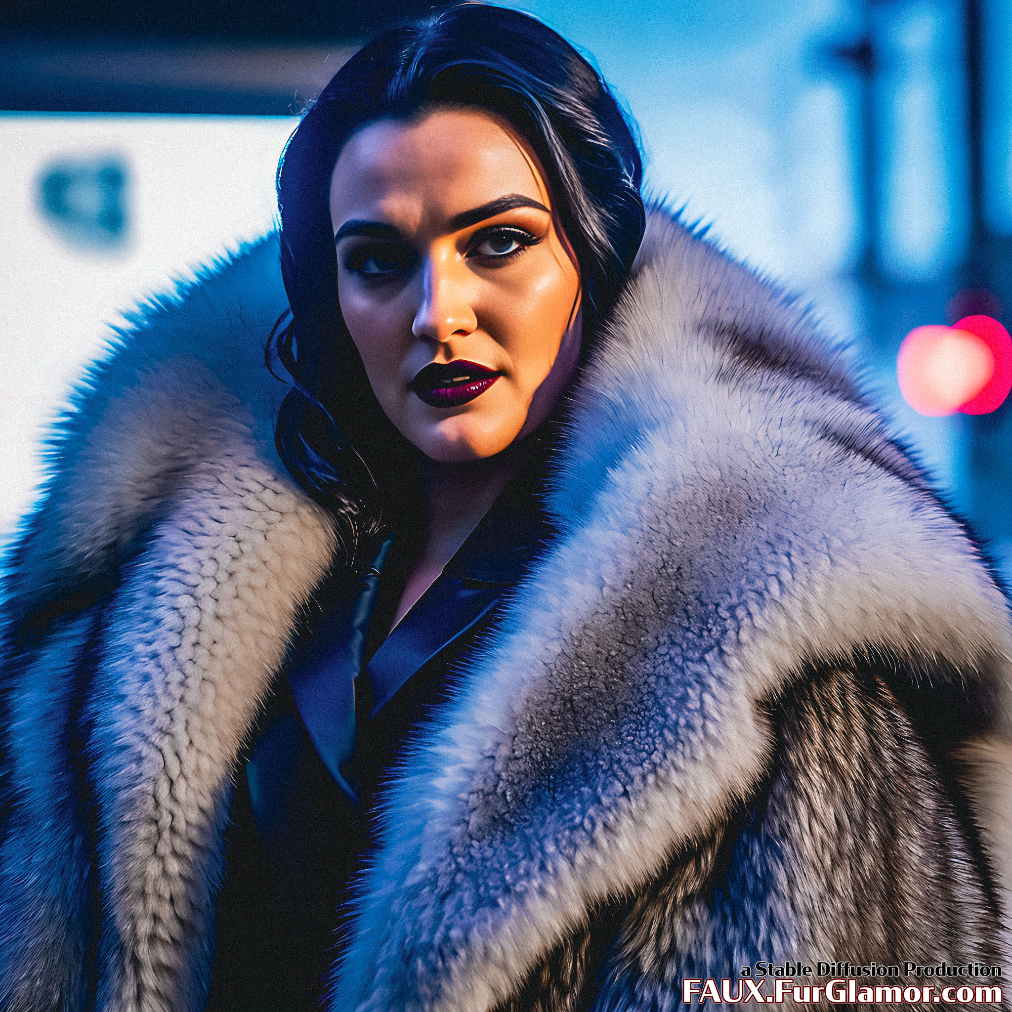 Stable Diffusion Render of Katie McGrath in a Fur Coat