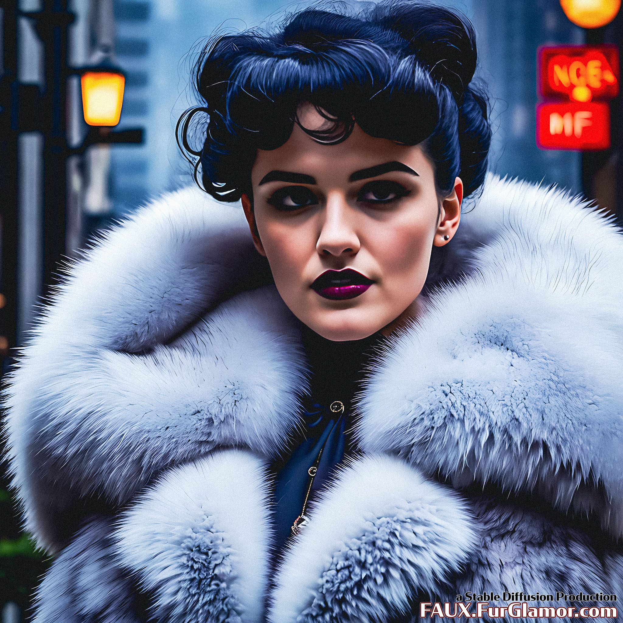 Stable Diffusion Render of Katie McGrath in a Fur Coat