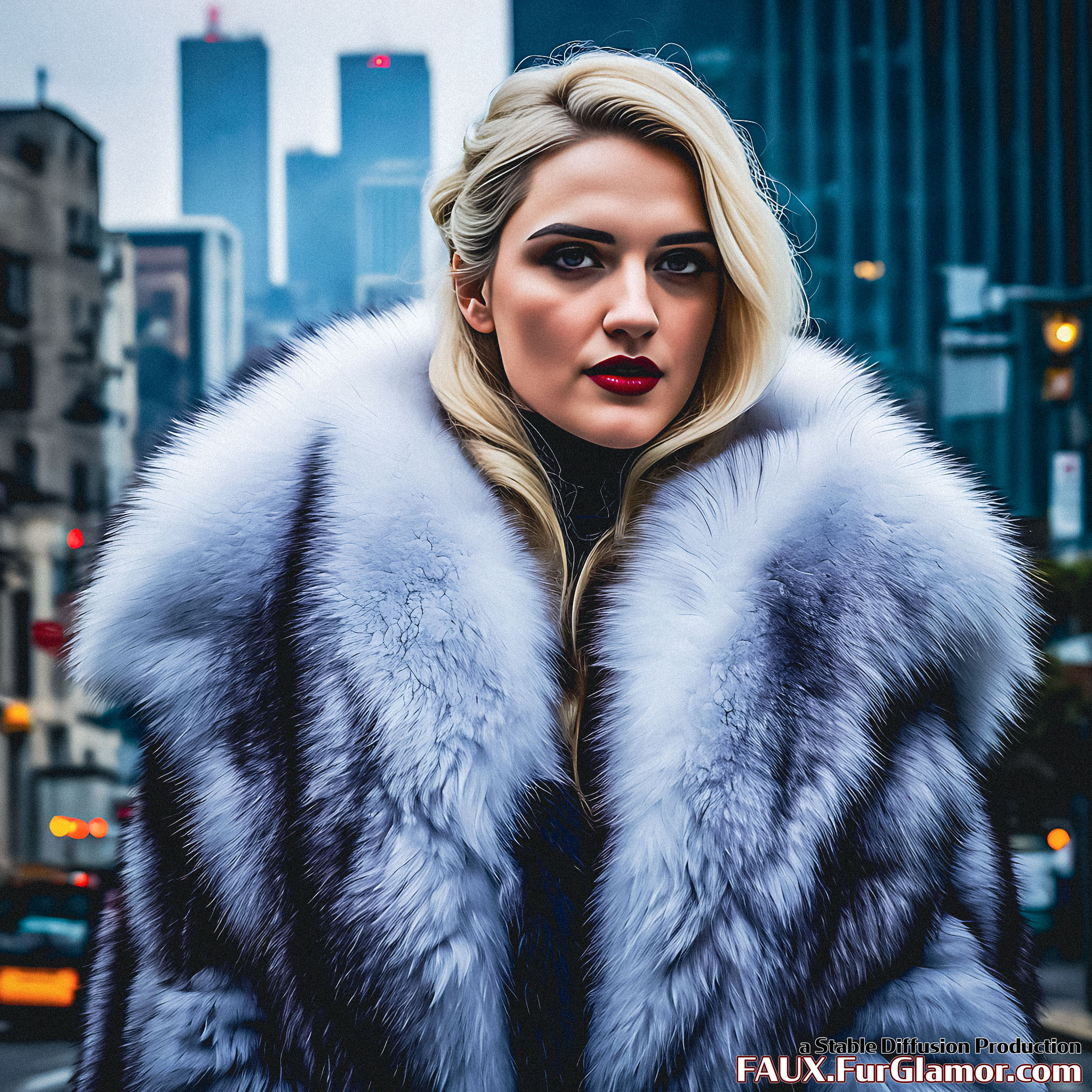 Stable Diffusion Render of Katie McGrath in a Fur Coat
