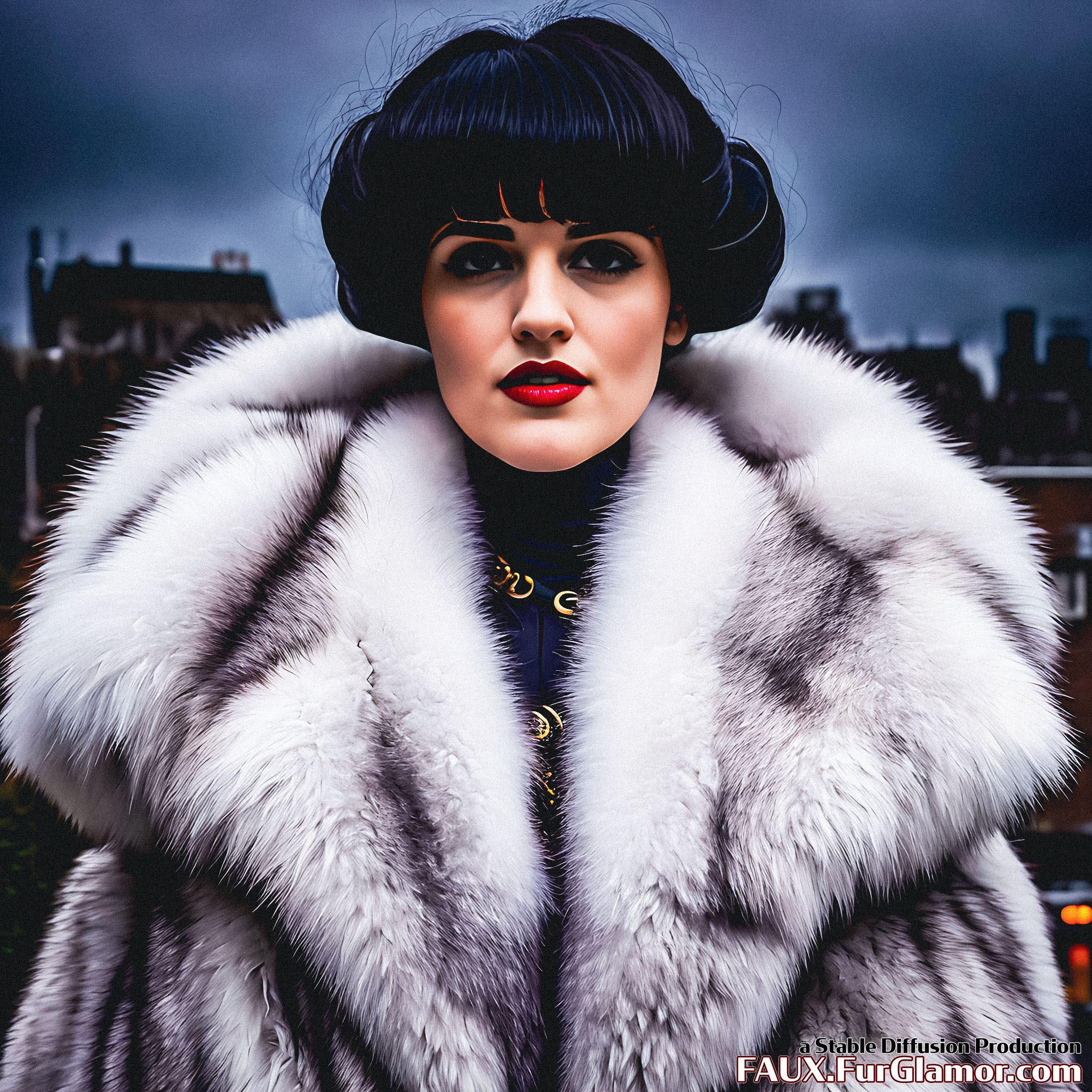Stable Diffusion Render of Katie McGrath in a Fur Coat