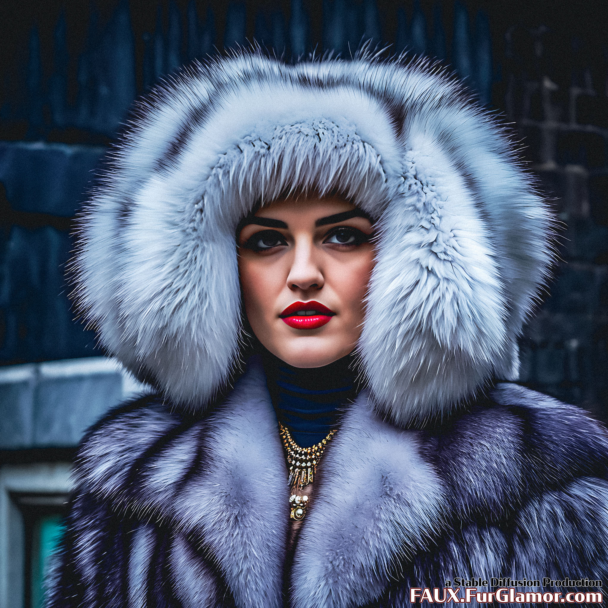 Stable Diffusion Render of Katie McGrath in a Fur Coat