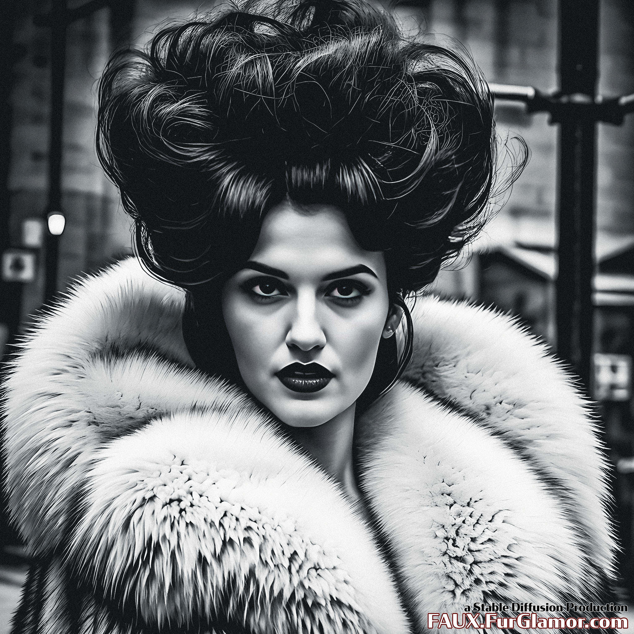 Stable Diffusion Render of Katie McGrath in a Fur Coat