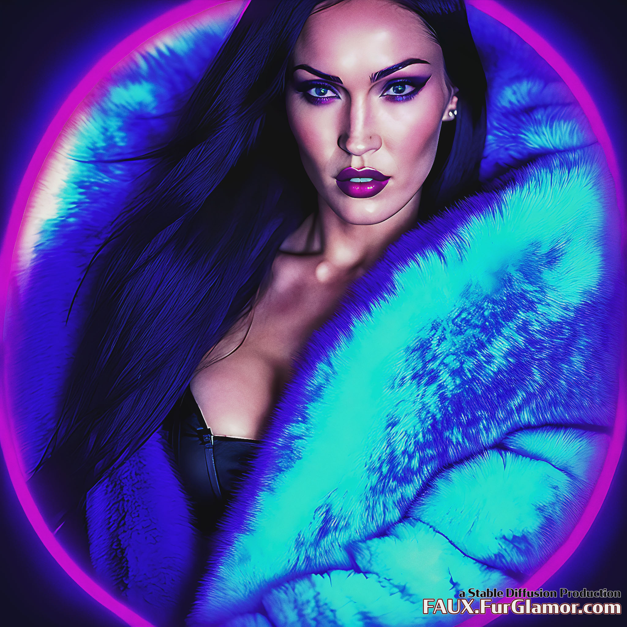 Stable Diffusion Render of Megan Fox in a Fur Coat