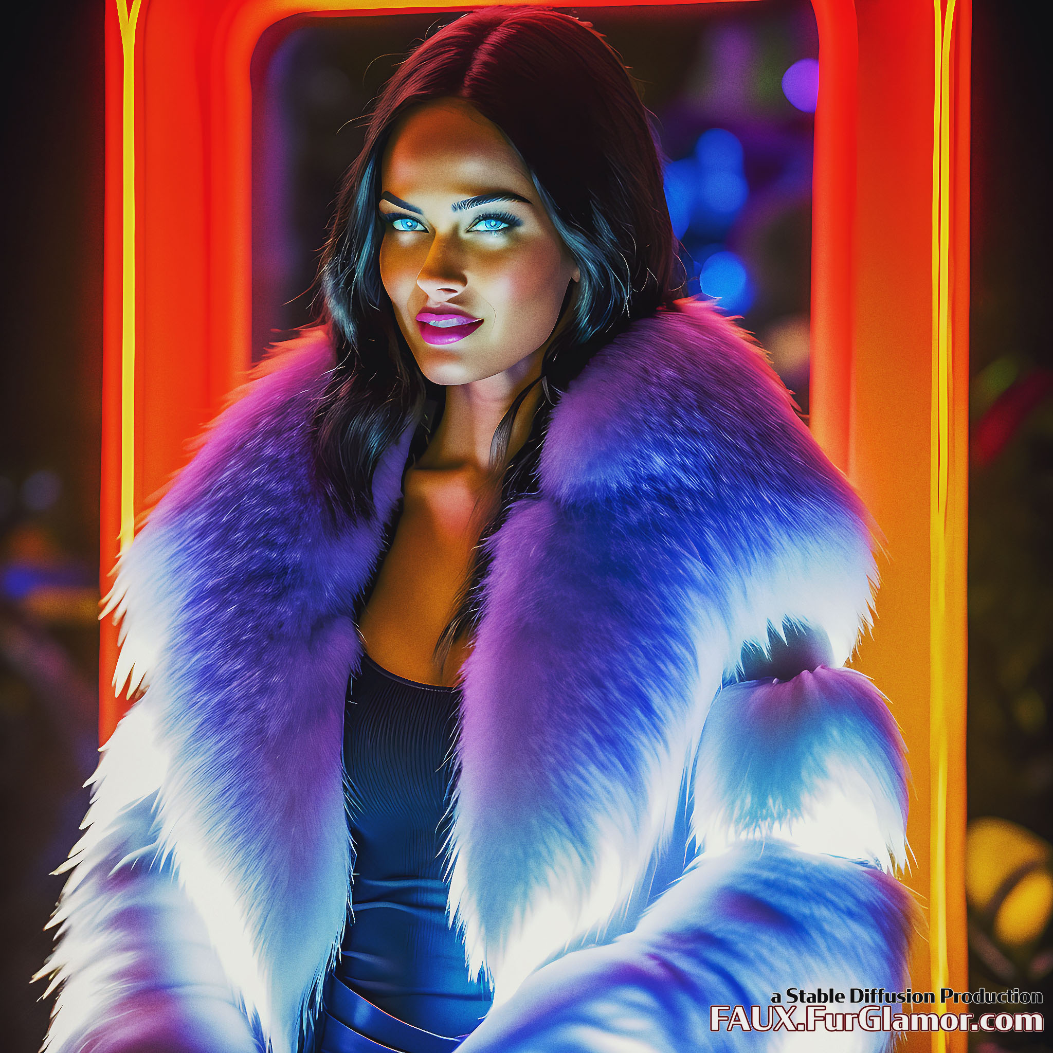 Stable Diffusion Render of Megan Fox in a Fur Coat