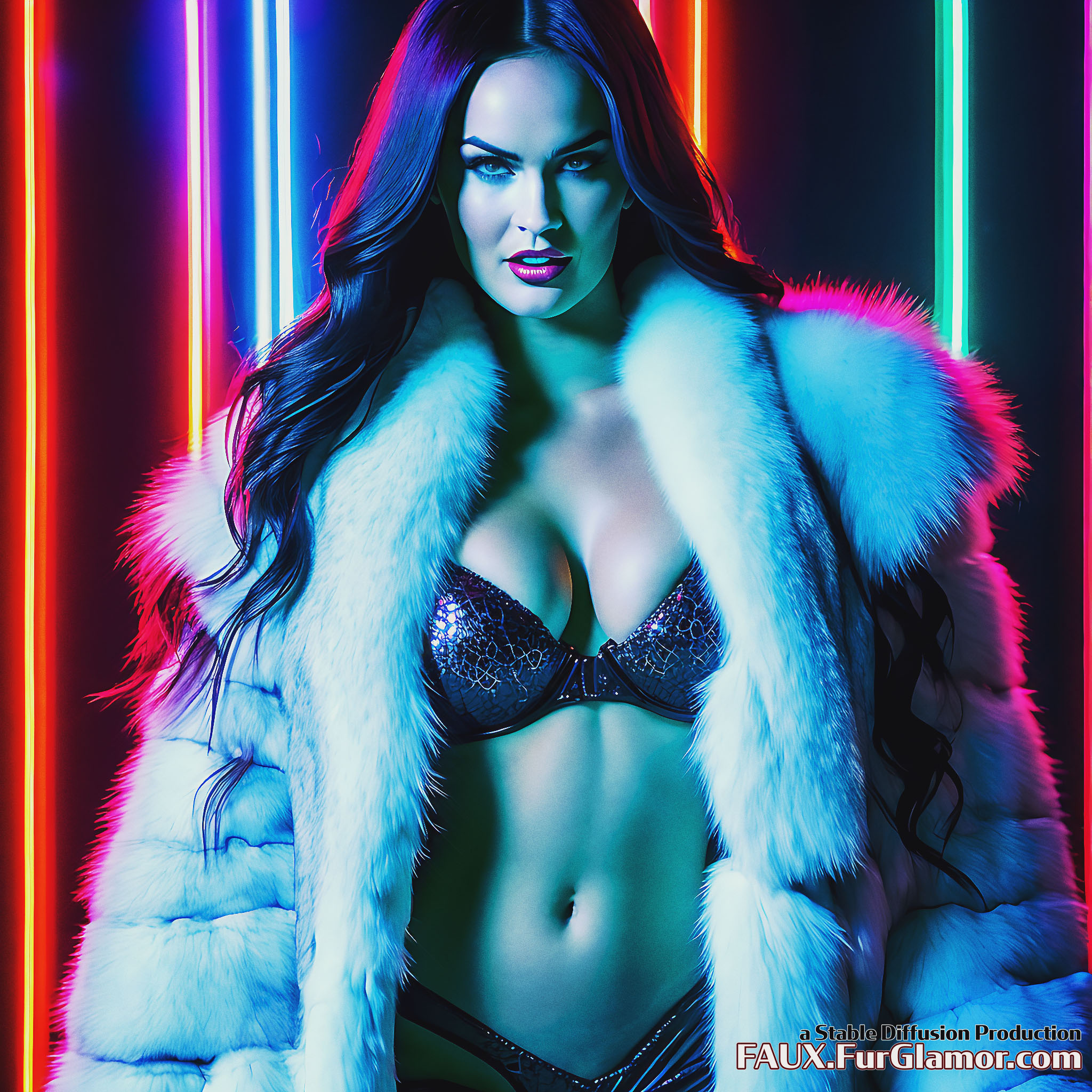 Stable Diffusion Render of Megan Fox in a Fur Coat