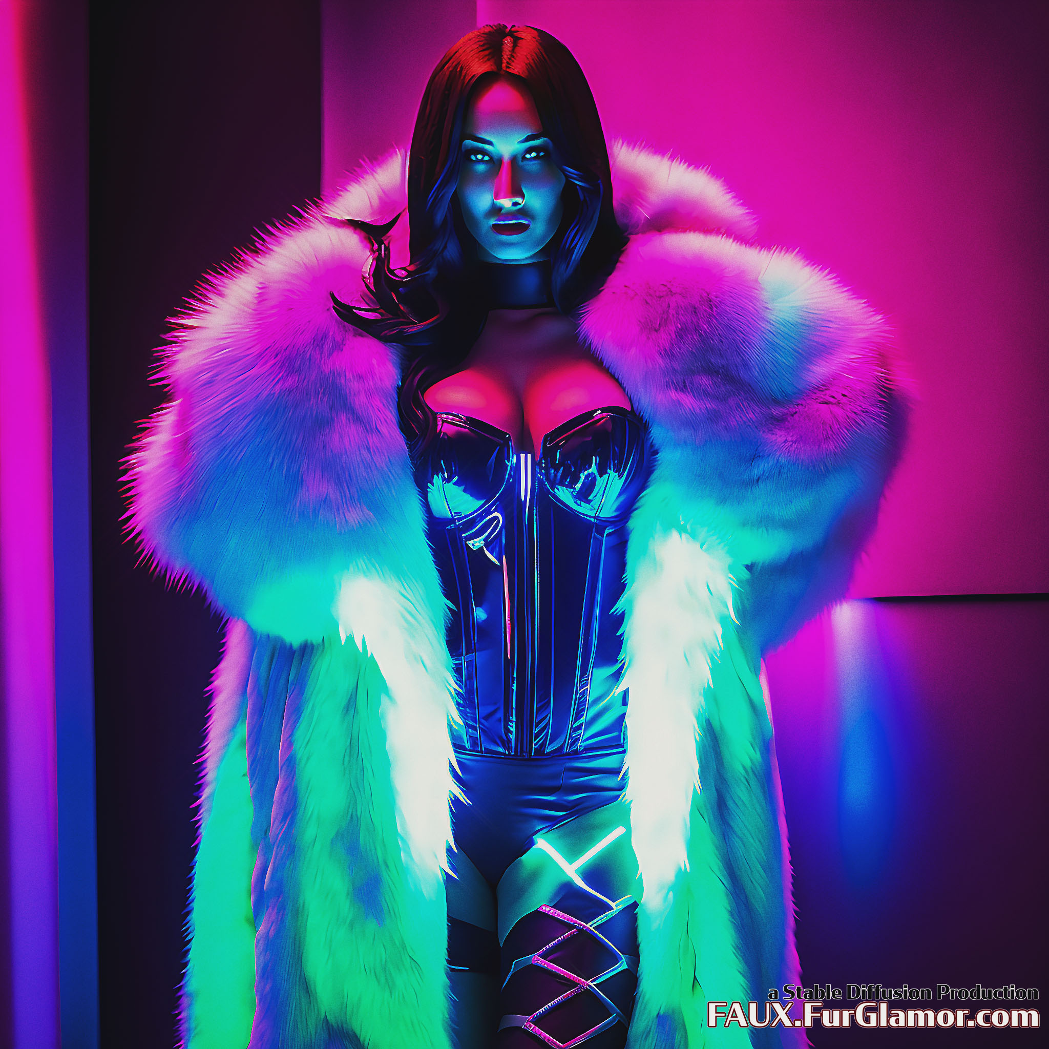 Stable Diffusion Render of Megan Fox in a Fur Coat