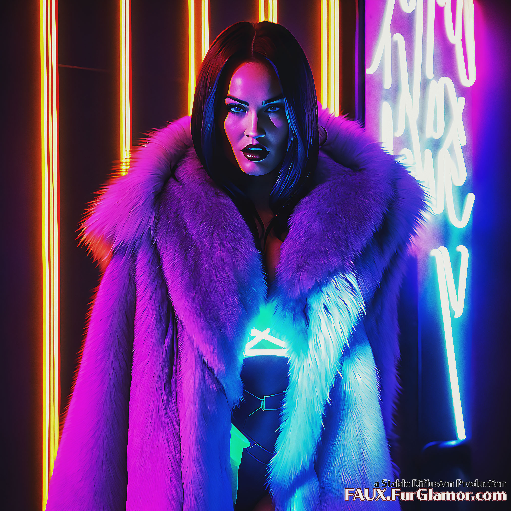 Stable Diffusion Render of Megan Fox in a Fur Coat