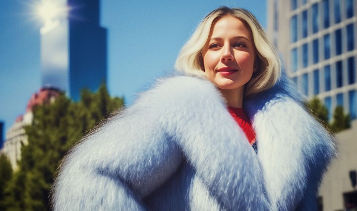 Stable Diffusion Render of Melissa Benoist as Supergirl in a Fur Coat