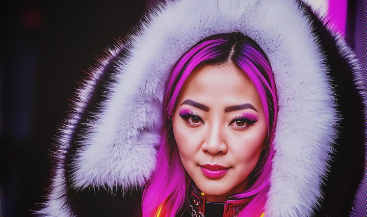 Stable Diffusion Render of Michelle Yeoh in a Fur Coat