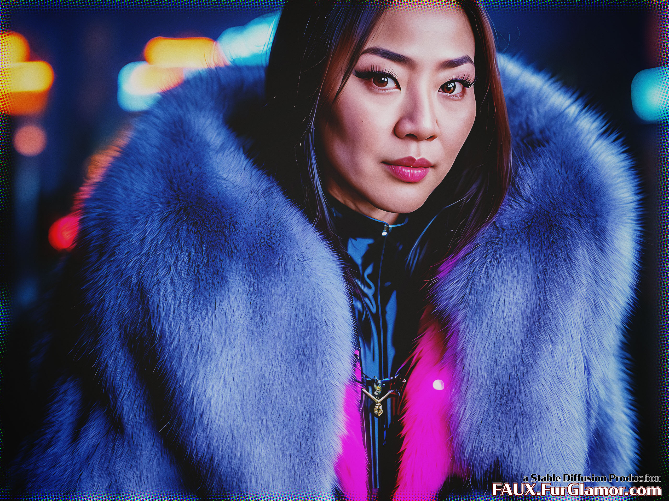 Stable Diffusion Render of Michelle Yeoh in a Fur Coat