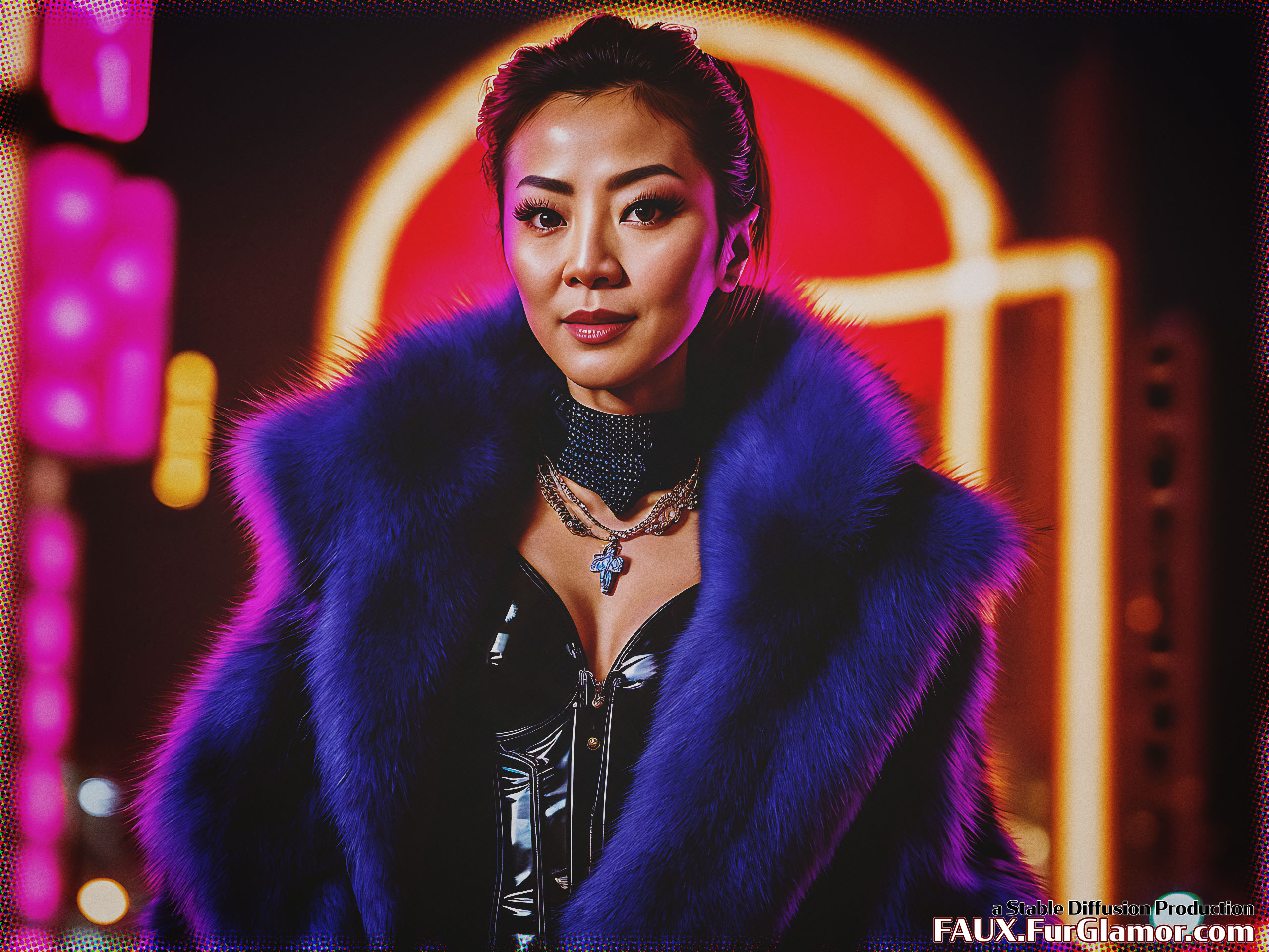 Stable Diffusion Render of Michelle Yeoh in a Fur Coat