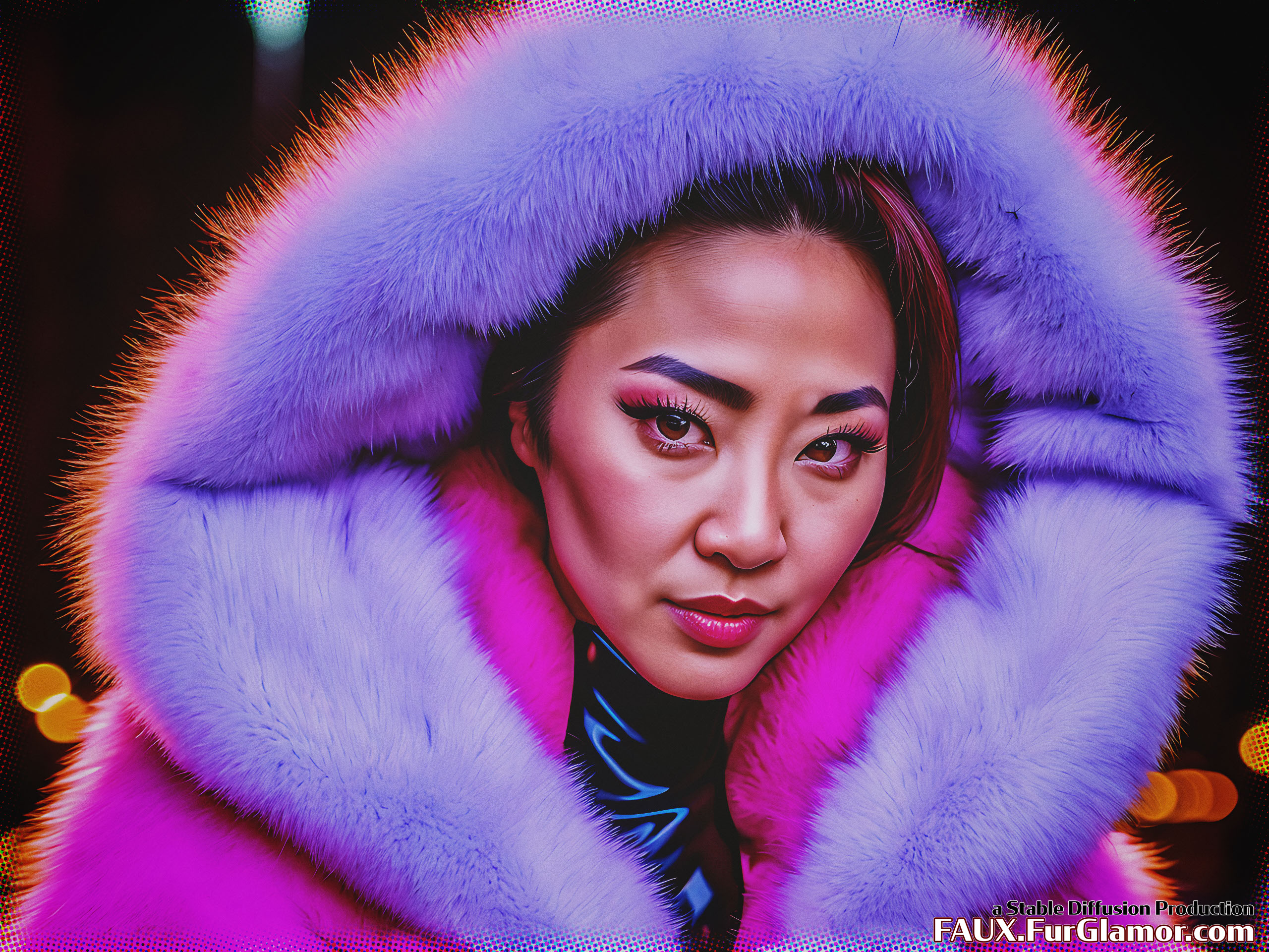 Stable Diffusion Render of Michelle Yeoh in a Fur Coat