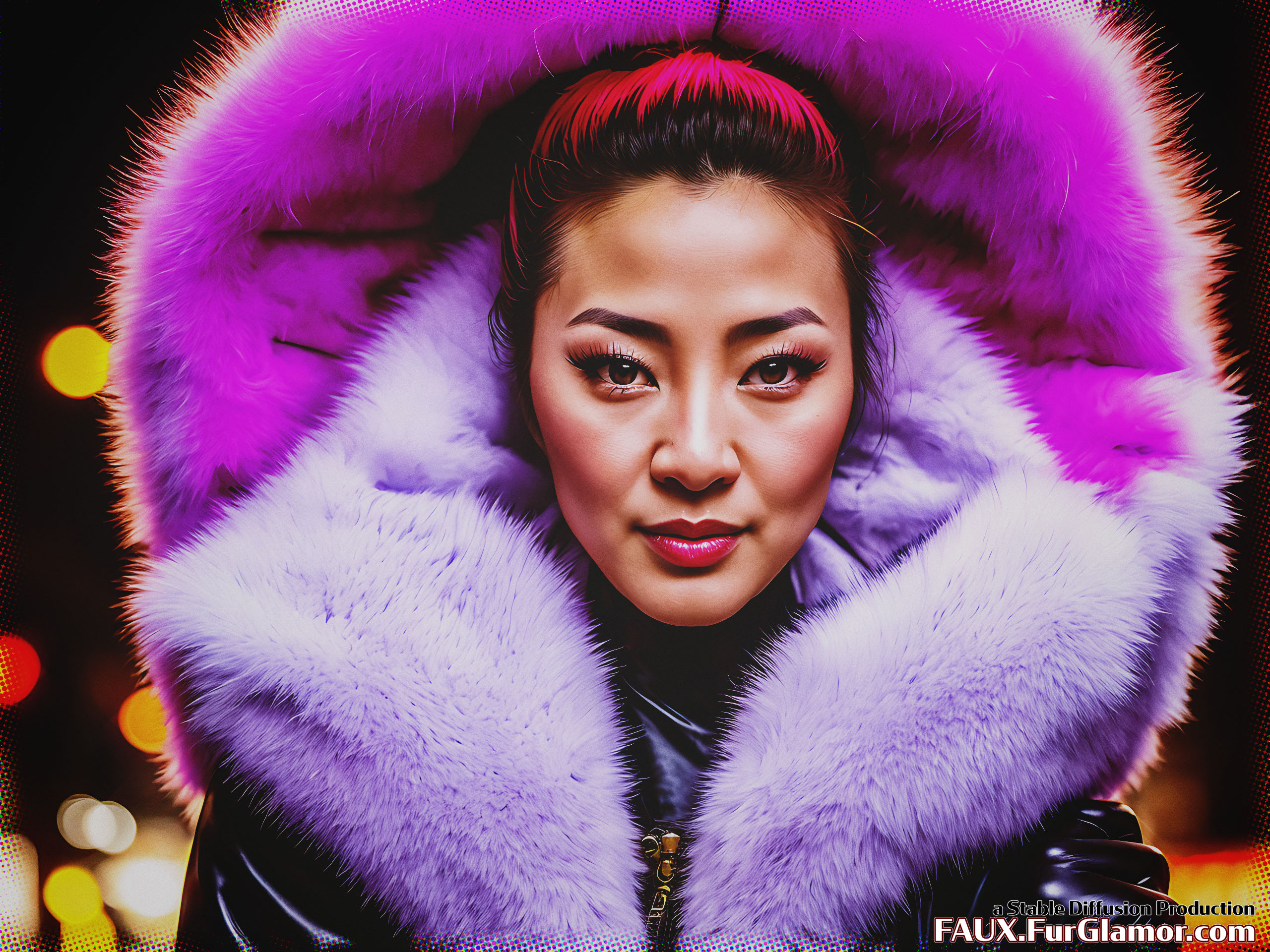 Stable Diffusion Render of Michelle Yeoh in a Fur Coat