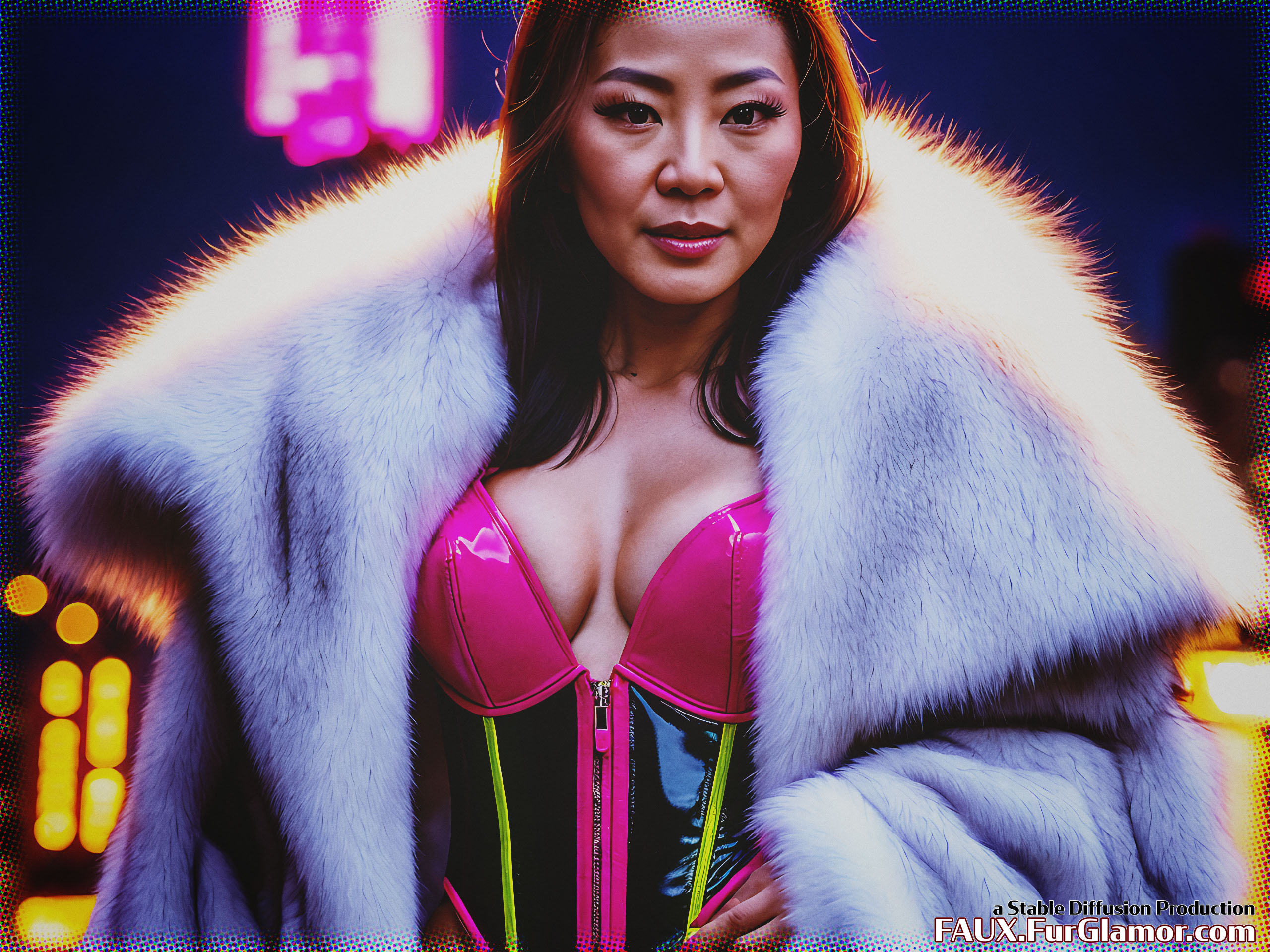 Stable Diffusion Render of Michelle Yeoh in a Fur Coat