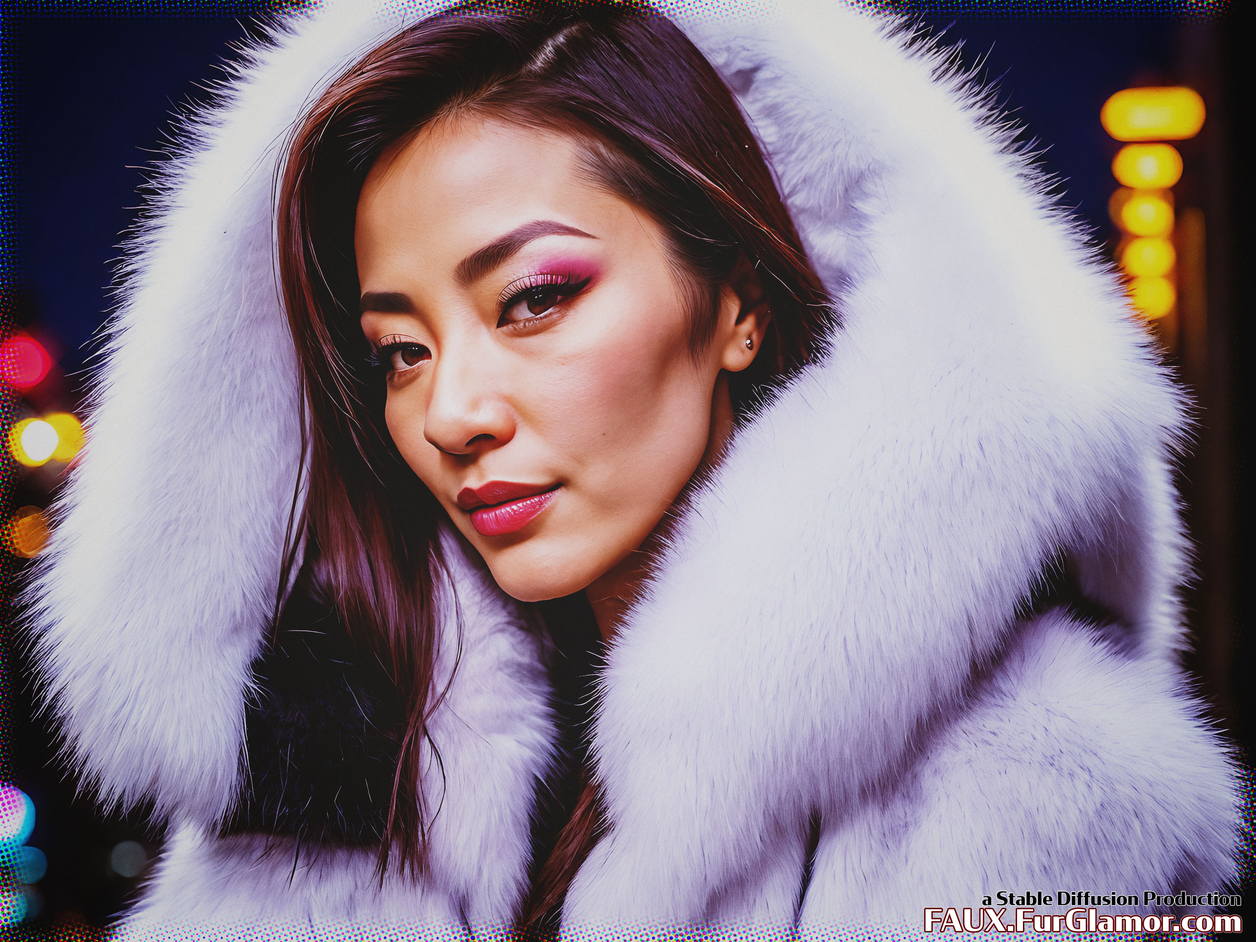 Stable Diffusion Render of Michelle Yeoh in a Fur Coat