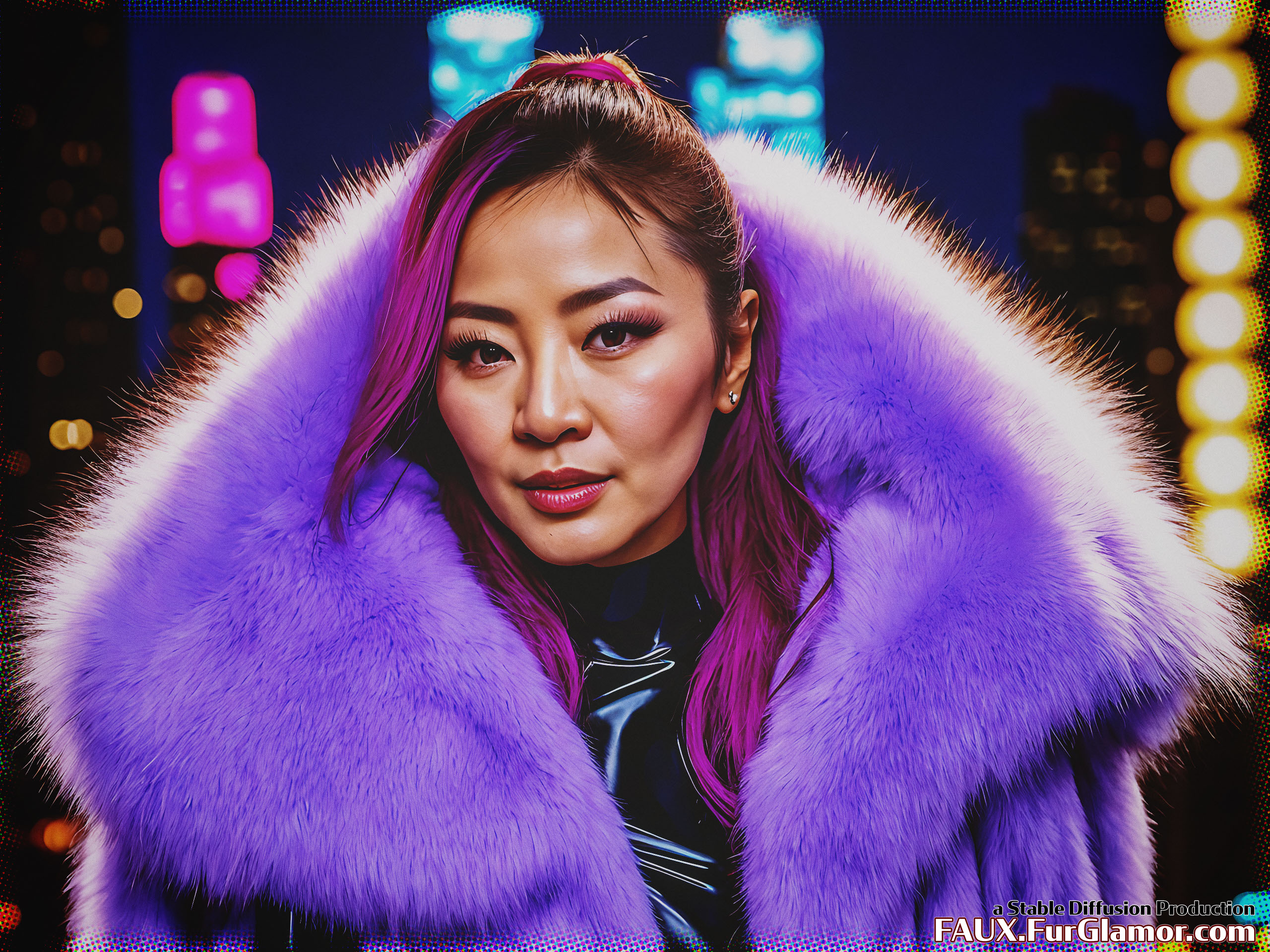 Stable Diffusion Render of Michelle Yeoh in a Fur Coat