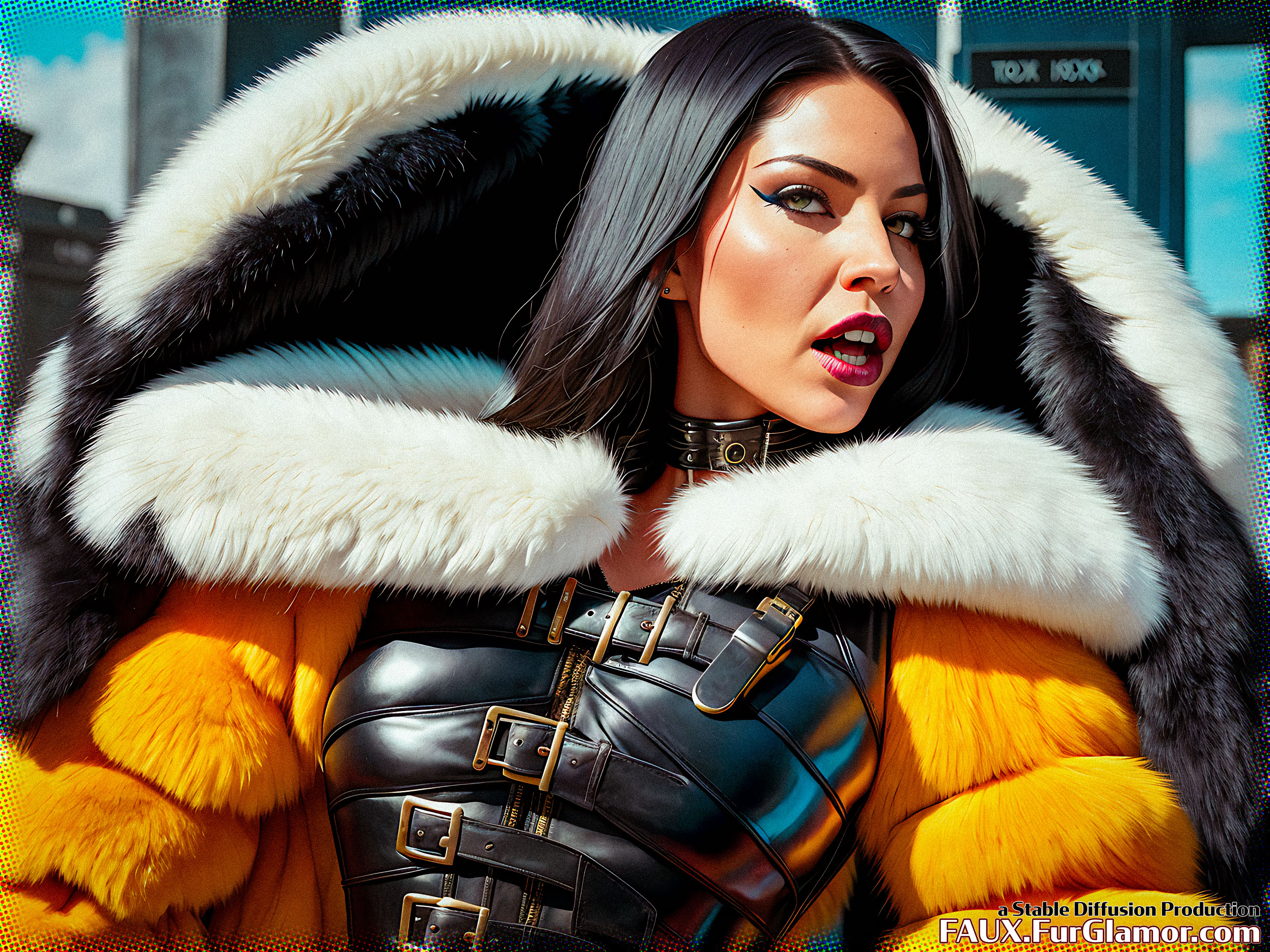 Stable Diffusion Render of Olivia Munn in a Fur Coat